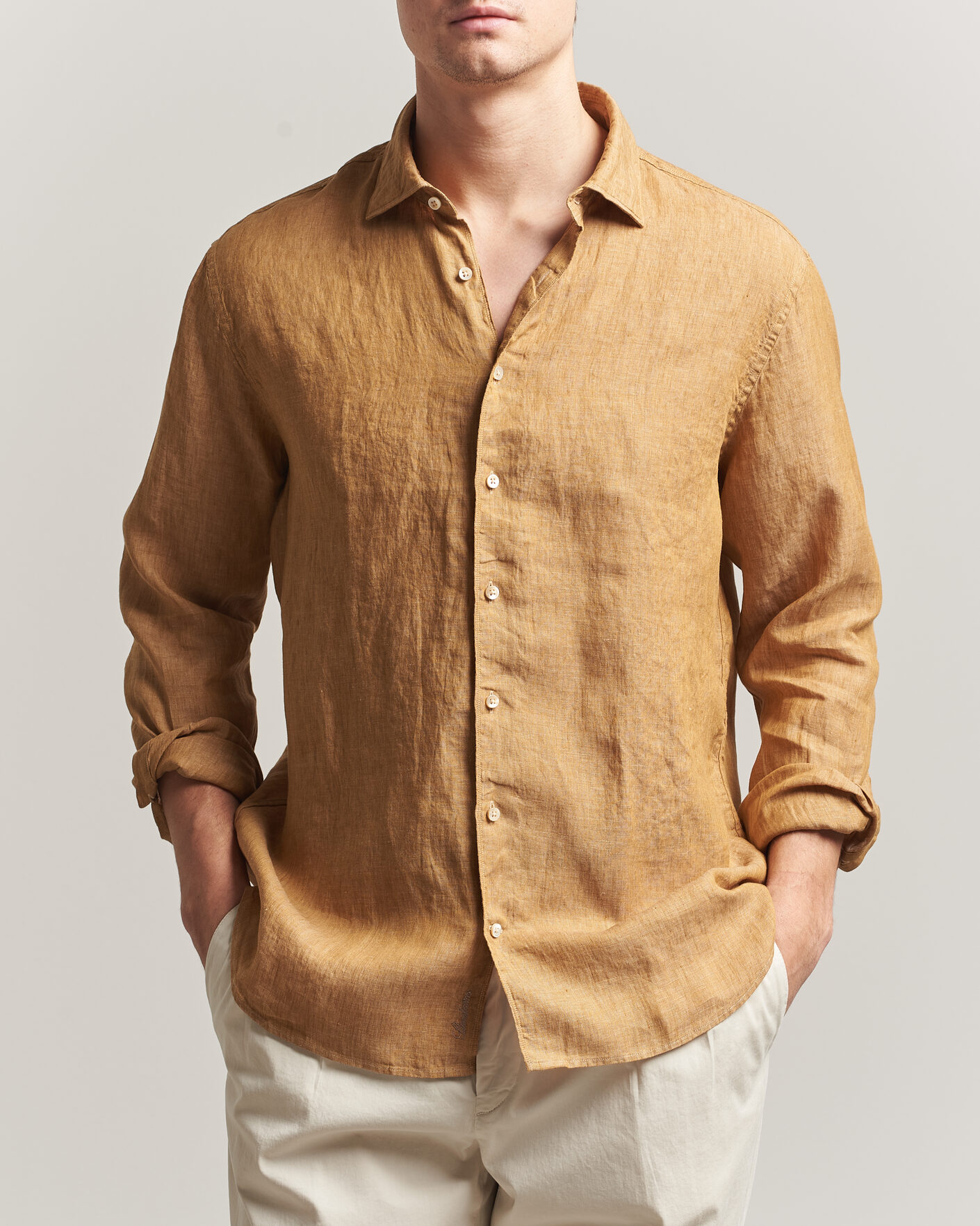 Herr | Skjortor | Stenströms | Regular Fit Cut Away Linen Shirt Light Brown