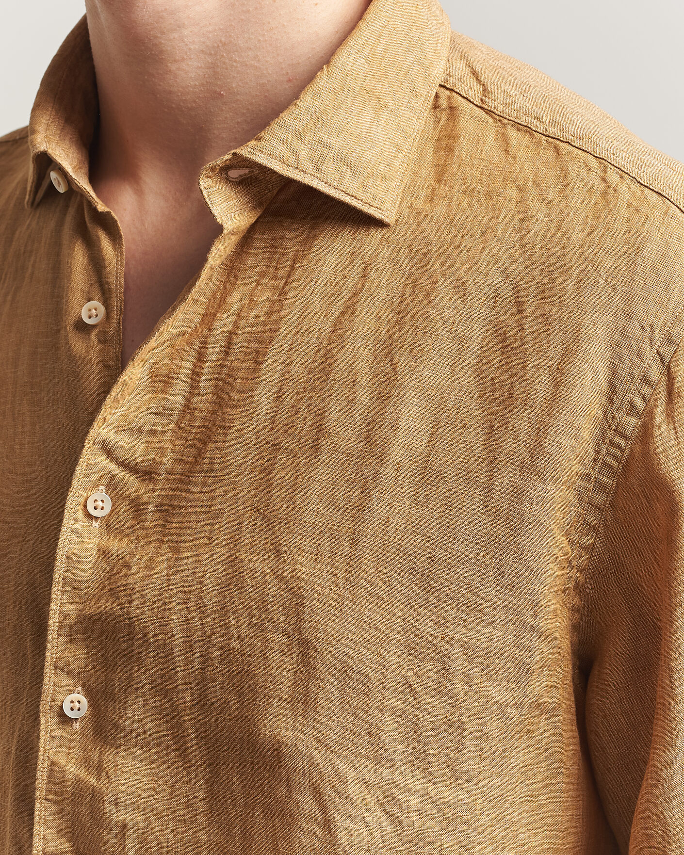 Herr | Skjortor | Stenströms | Regular Fit Cut Away Linen Shirt Light Brown
