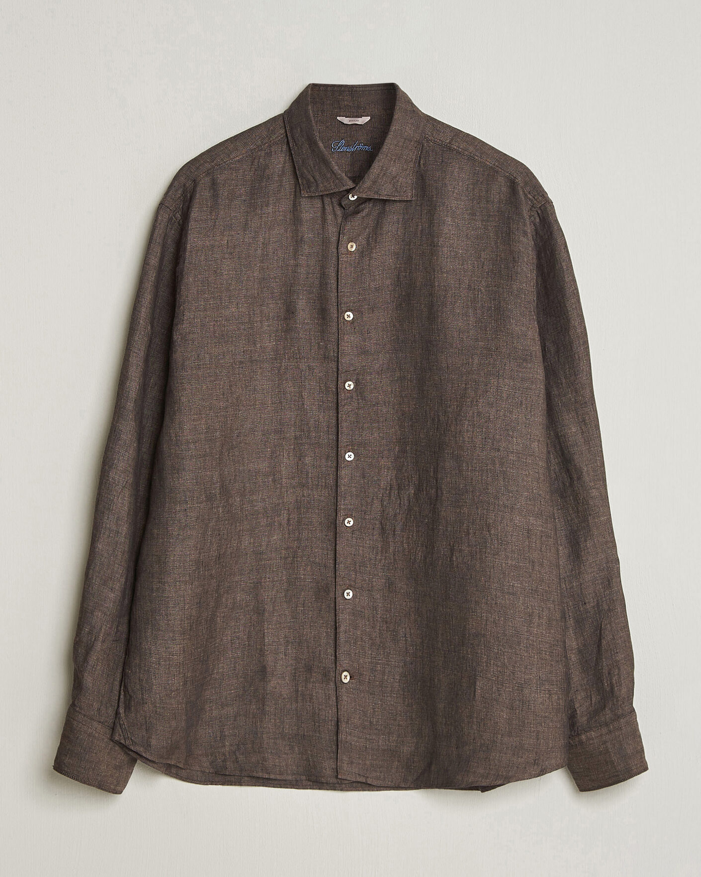 Herr | Skjortor | Stenströms | Regular Fit Cut Away Linen Shirt Brown
