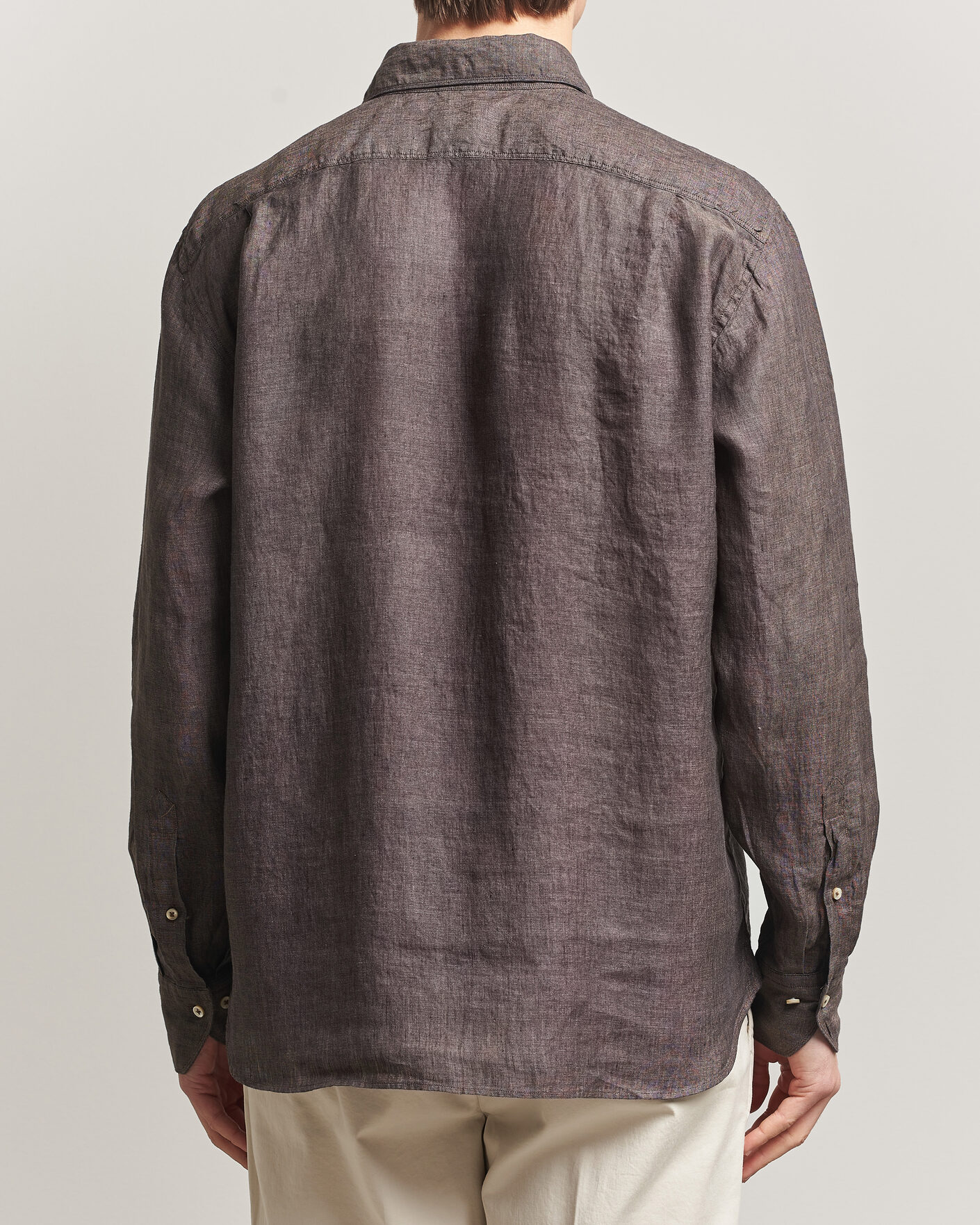 Herr | Skjortor | Stenströms | Regular Fit Cut Away Linen Shirt Brown