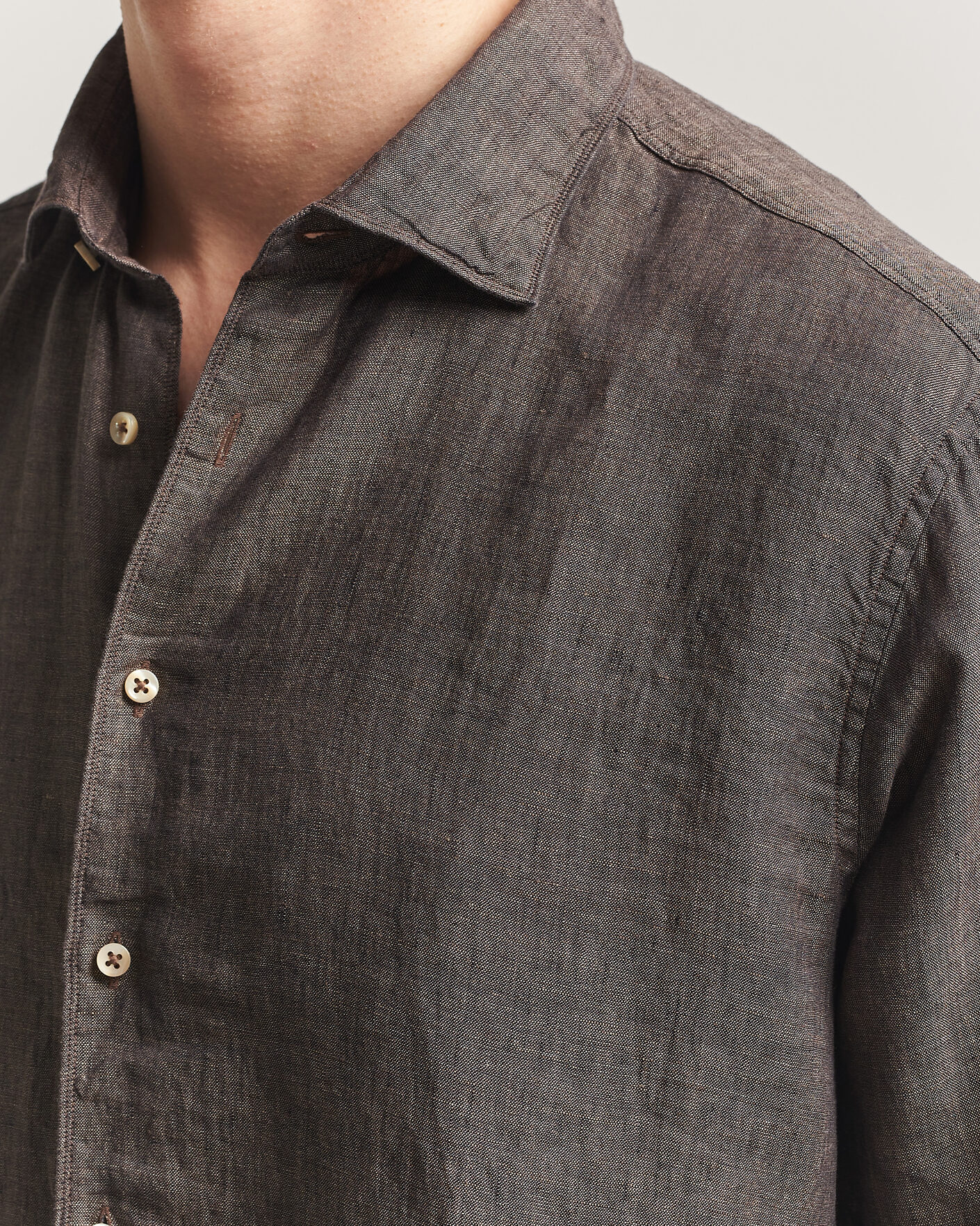Herr | Skjortor | Stenströms | Regular Fit Cut Away Linen Shirt Brown