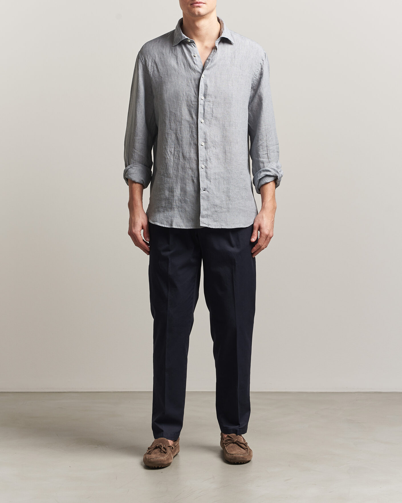 Herr | Skjortor | Stenströms | Regular Fit Cut Away Linen Shirt Grey