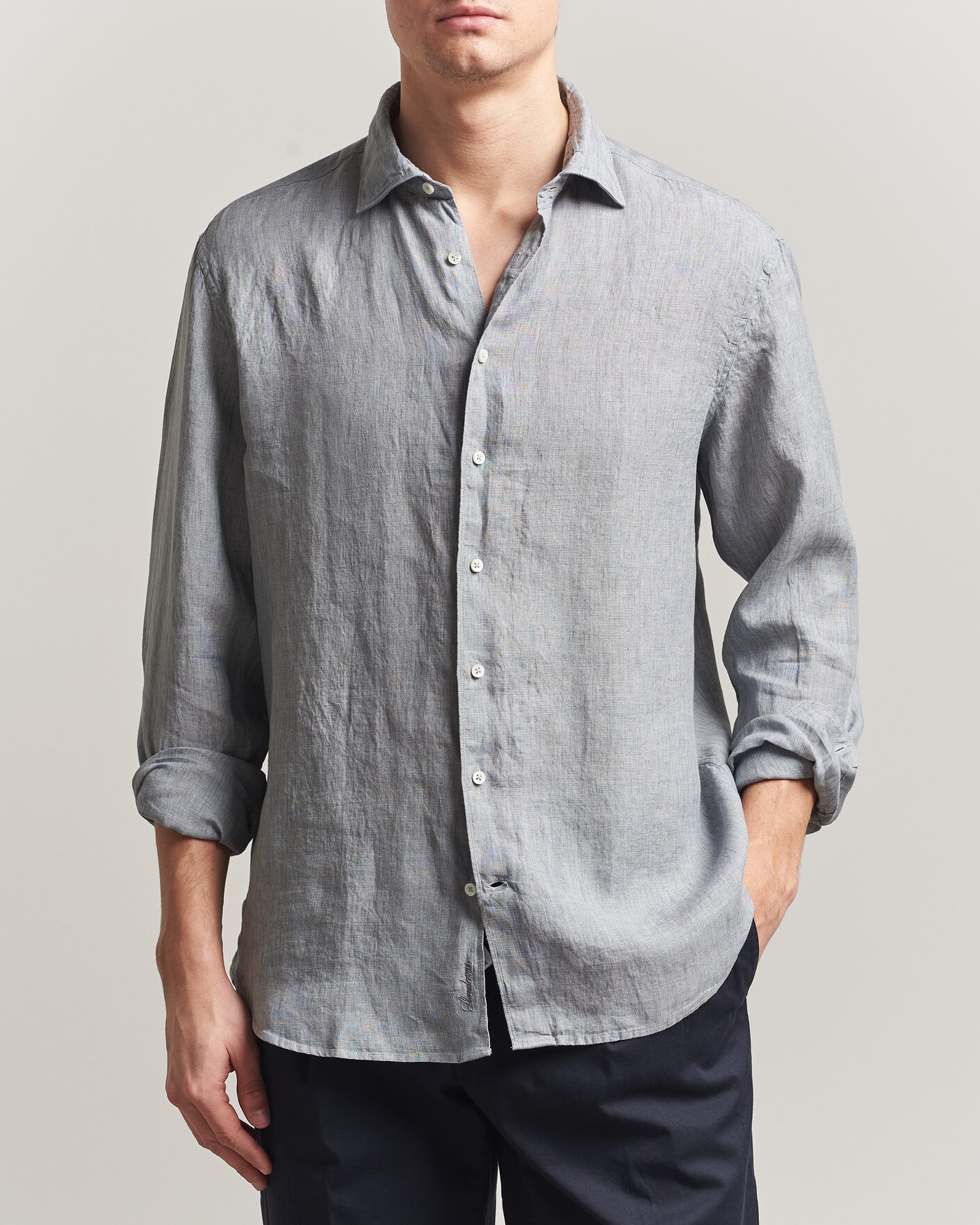 Herr | Skjortor | Stenströms | Regular Fit Cut Away Linen Shirt Grey