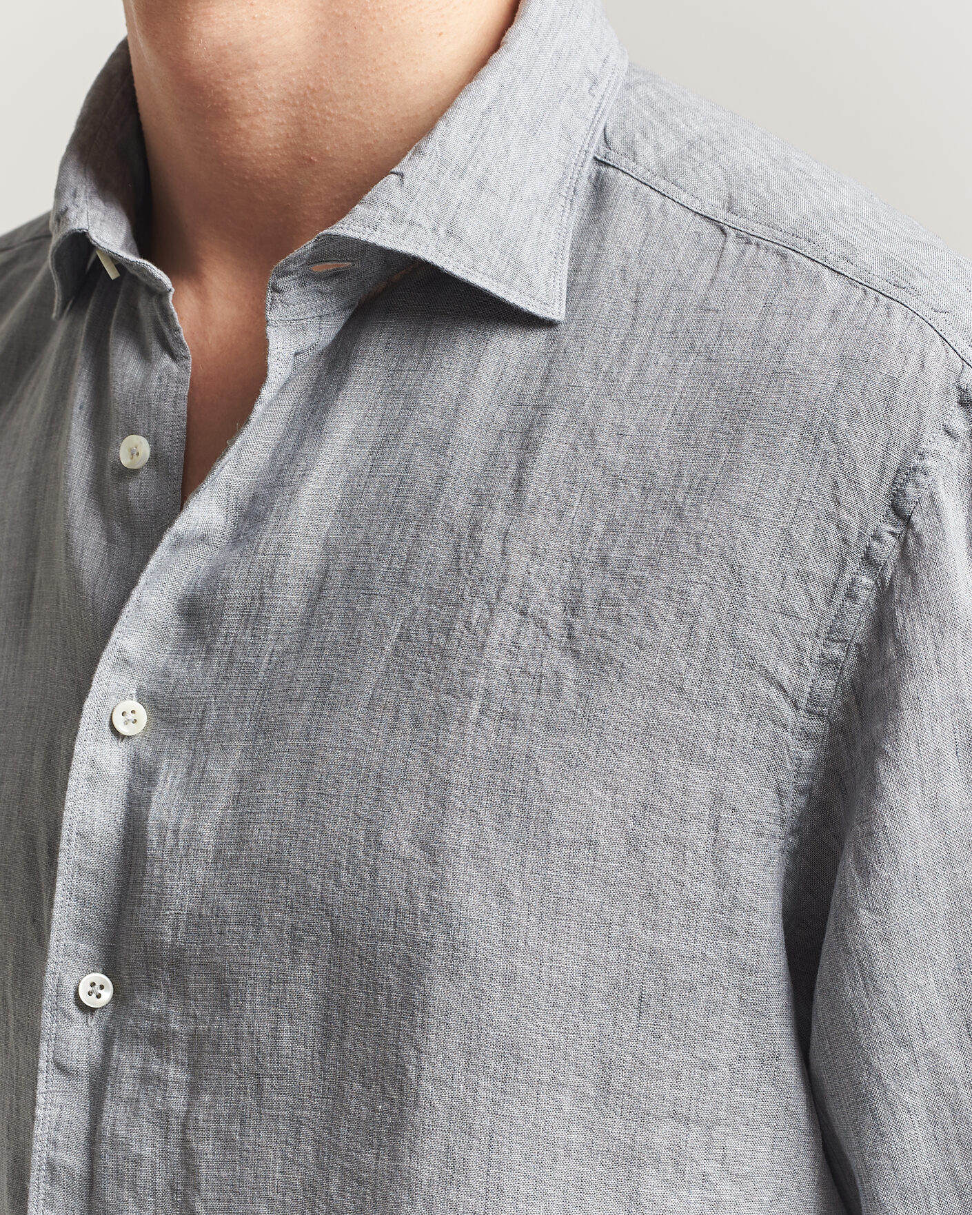Herr | Skjortor | Stenströms | Regular Fit Cut Away Linen Shirt Grey