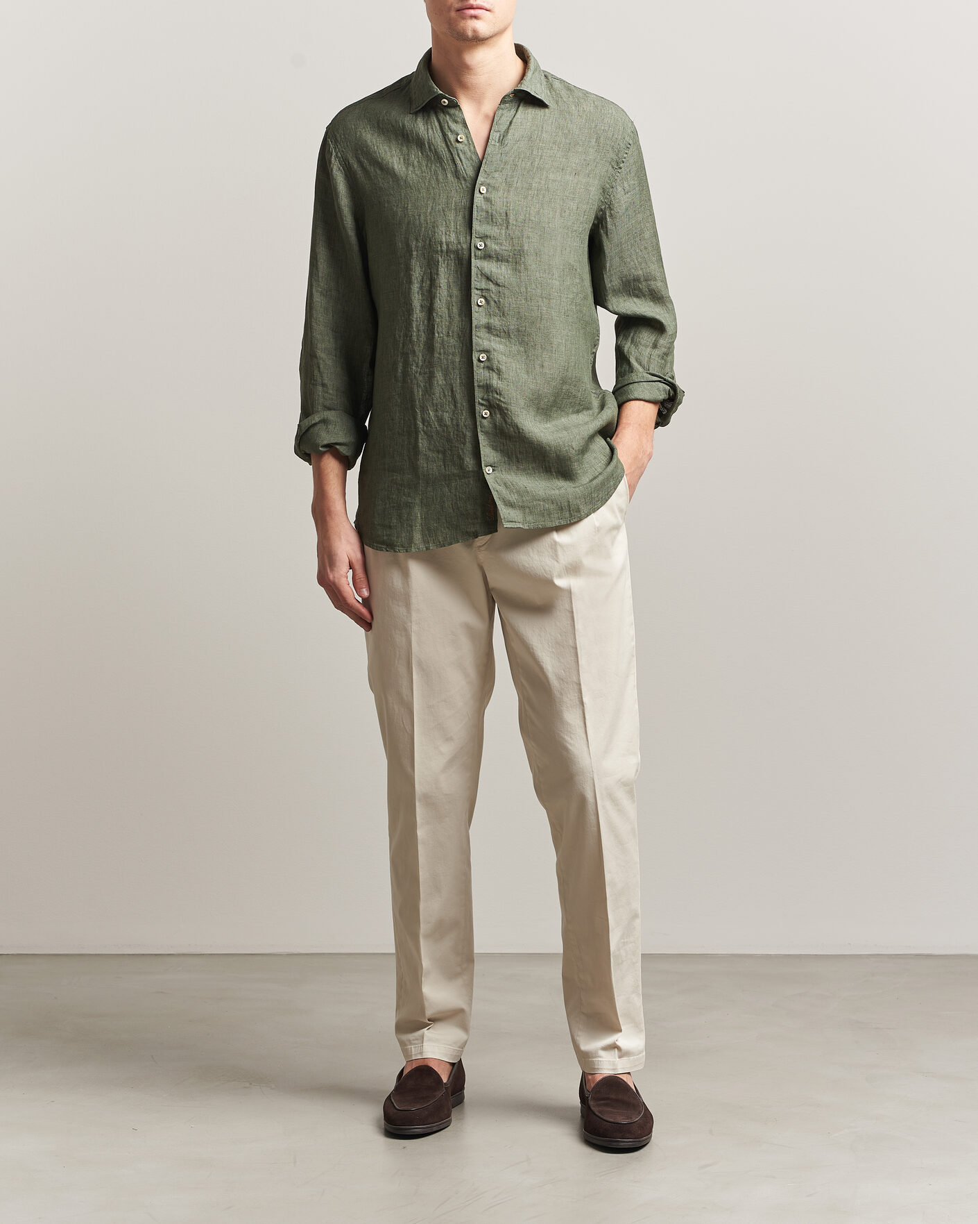 Herr | Skjortor | Stenströms | Regular Fit Cut Away Linen Shirt Green