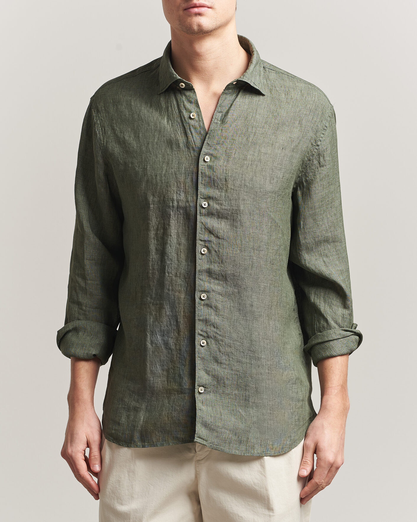 Herr | Skjortor | Stenströms | Regular Fit Cut Away Linen Shirt Green