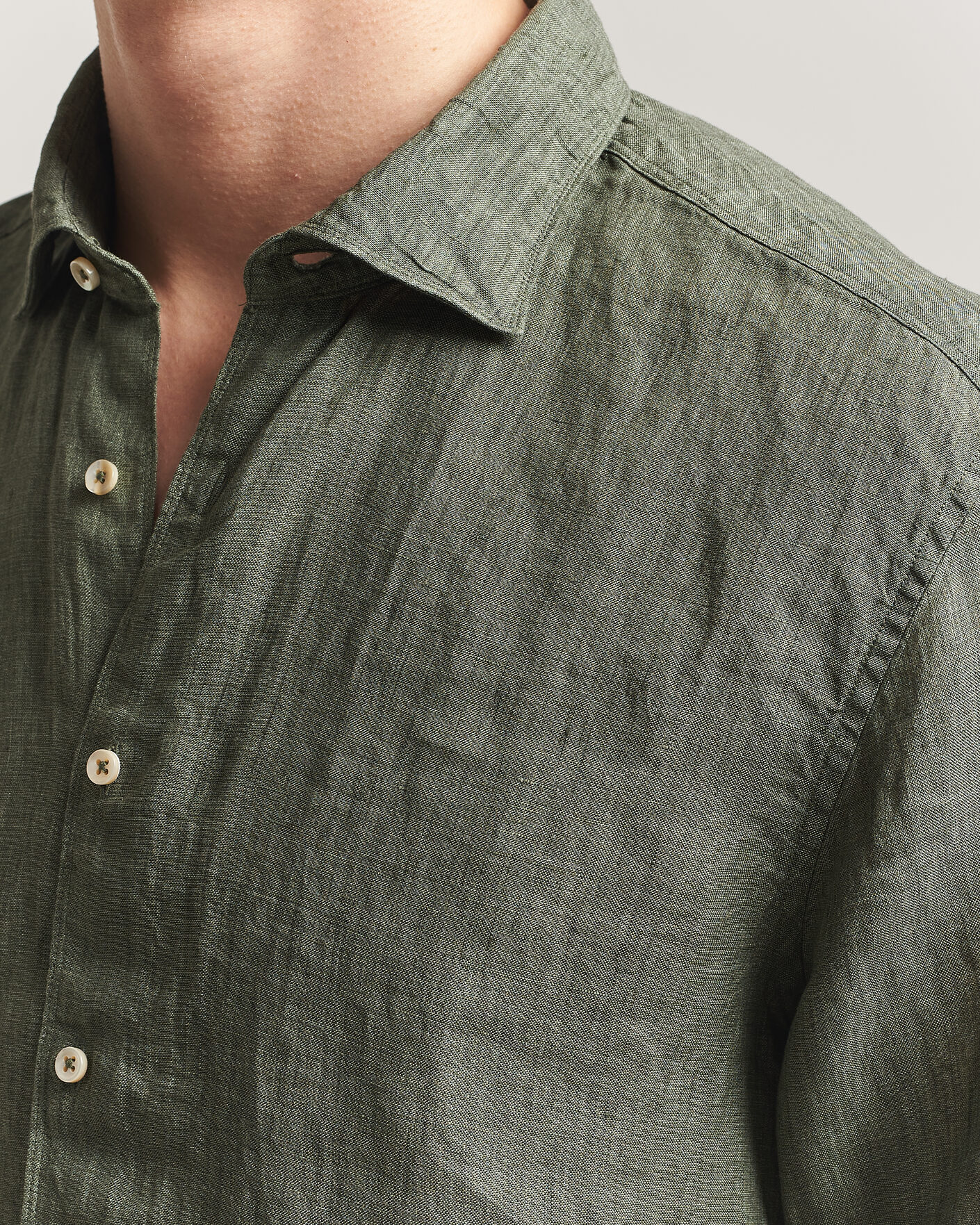 Herr | Skjortor | Stenströms | Regular Fit Cut Away Linen Shirt Green