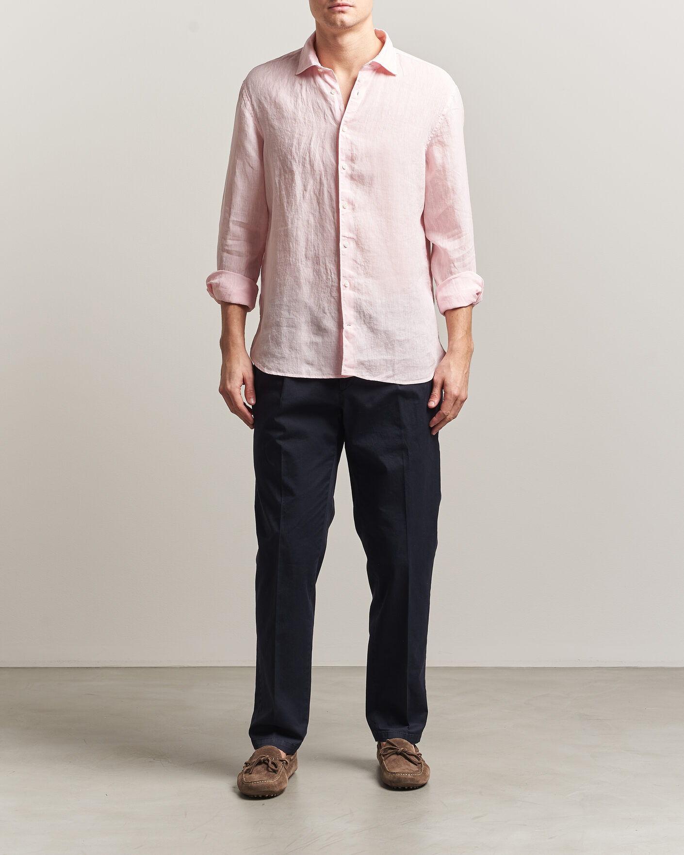 Herr | Skjortor | Stenströms | Regular Fit Cut Away Linen Shirt Soft Pink