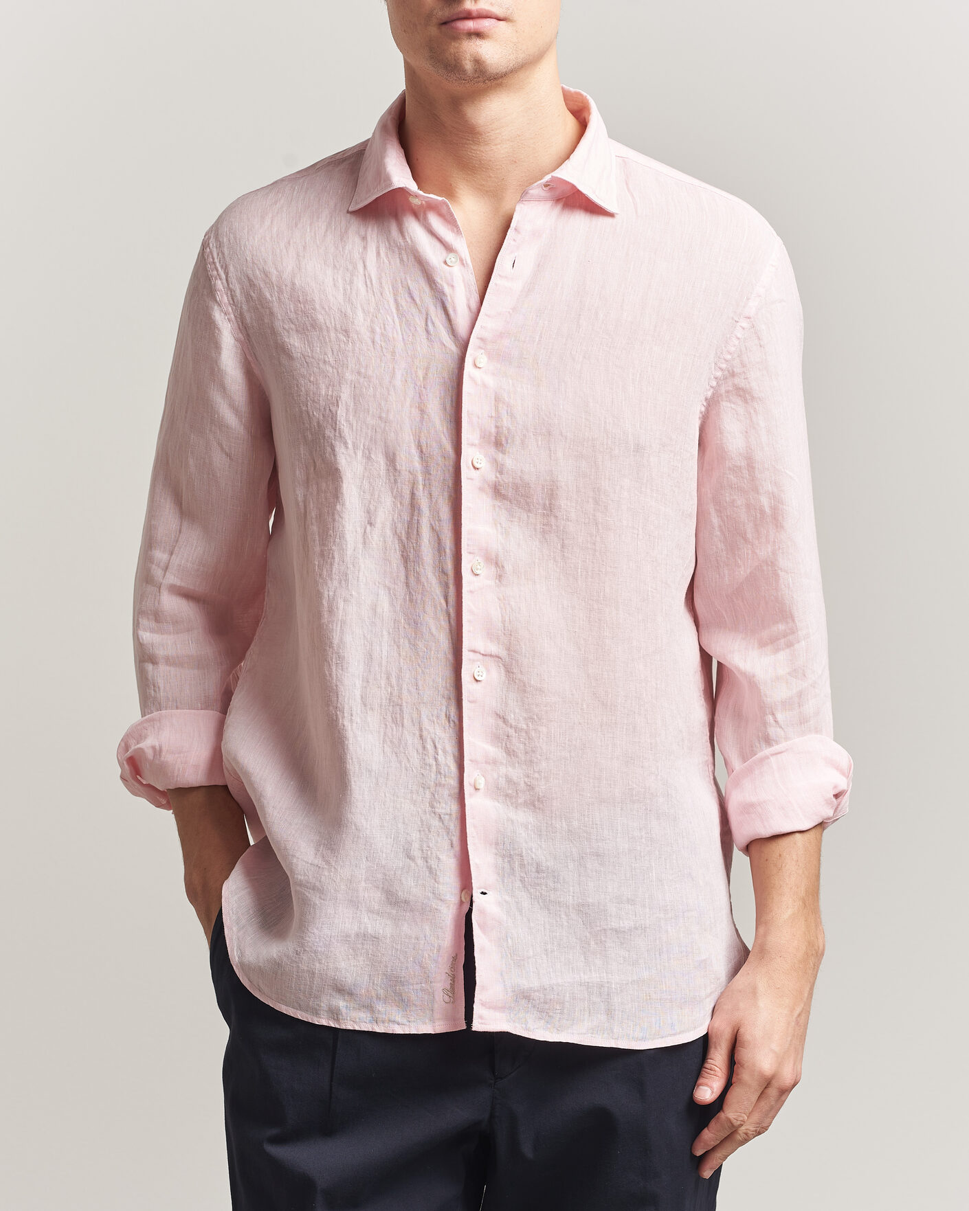 Herr | Skjortor | Stenströms | Regular Fit Cut Away Linen Shirt Soft Pink