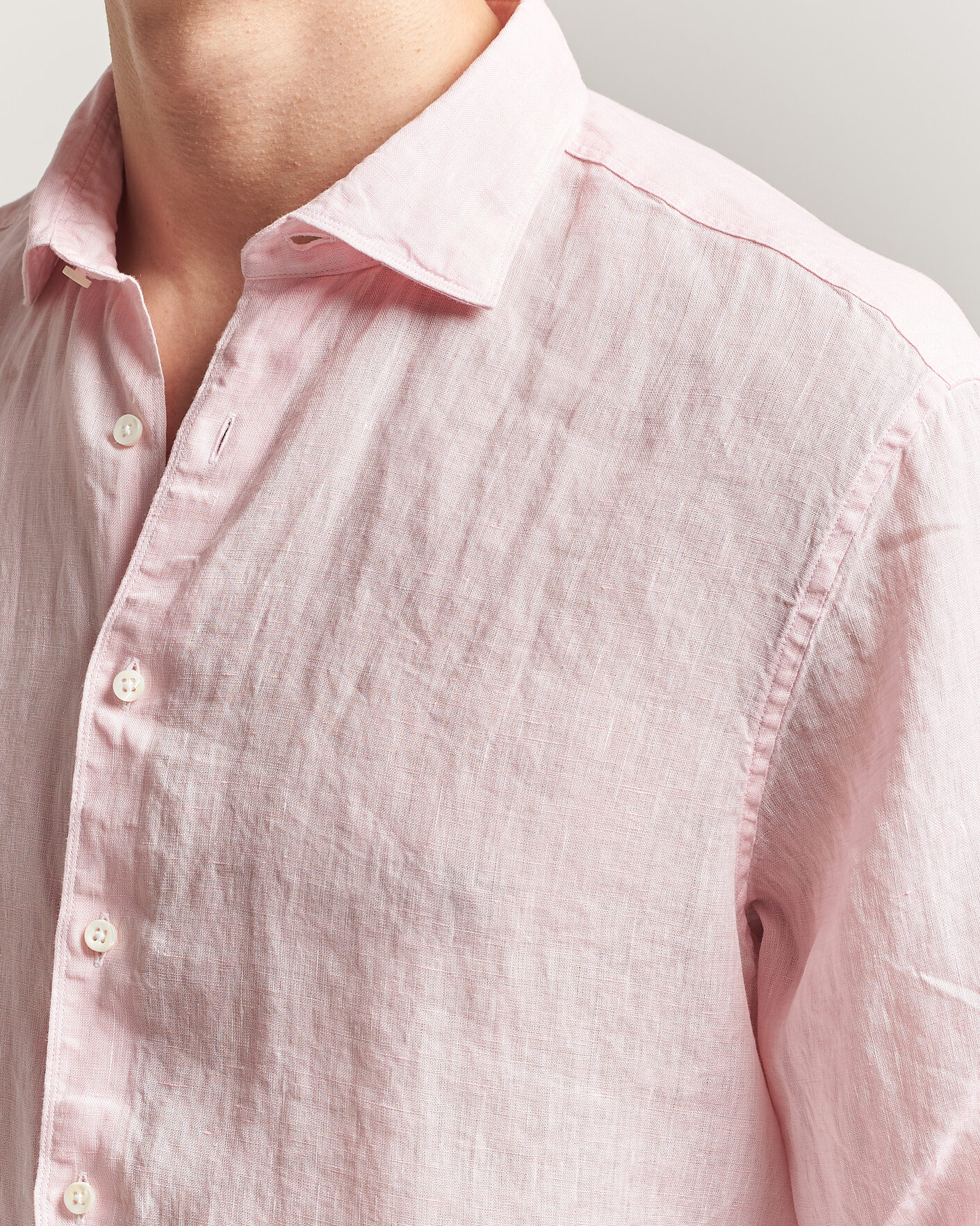 Herr | Skjortor | Stenströms | Regular Fit Cut Away Linen Shirt Soft Pink