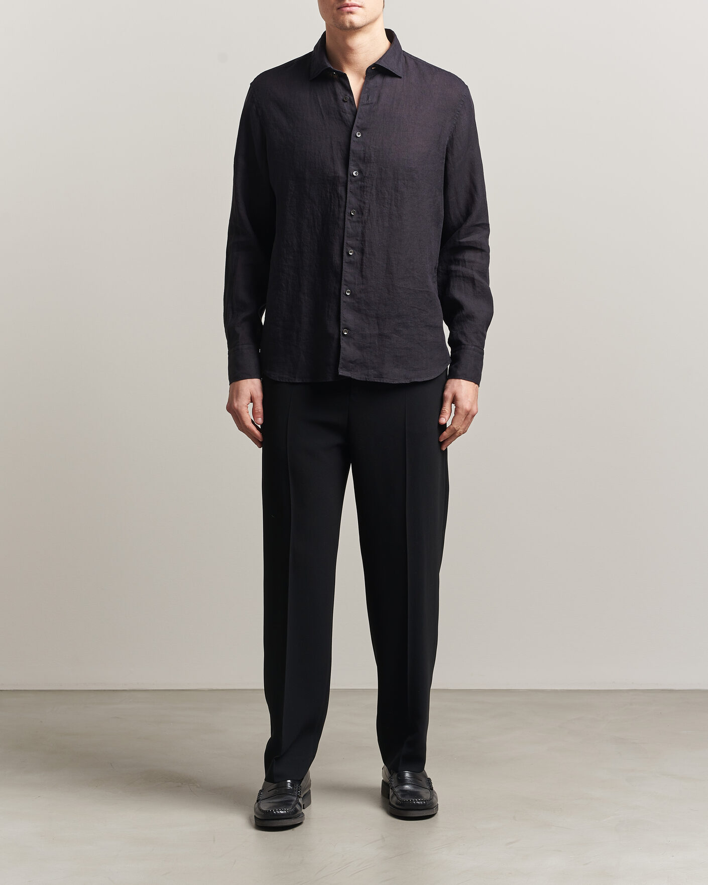 Herr | Skjortor | Stenströms | Regular Fit Cut Away Linen Shirt Black