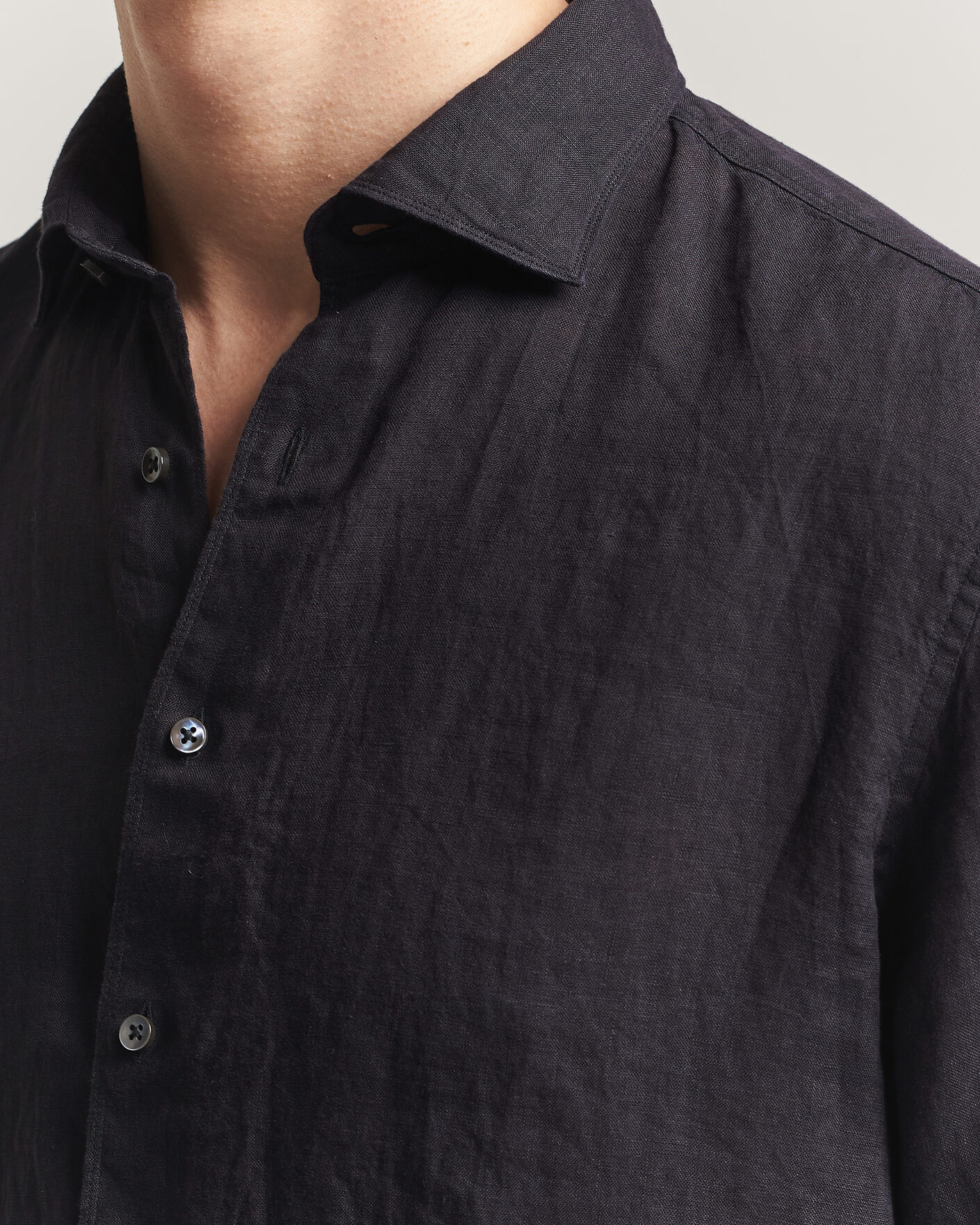 Herr | Skjortor | Stenströms | Regular Fit Cut Away Linen Shirt Black