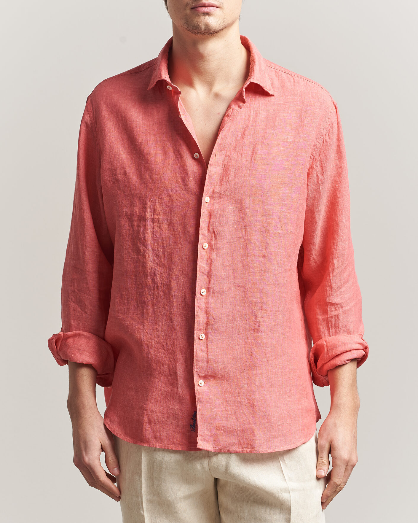 Herr | Skjortor | Stenströms | Regular Fit Cut Away Linen Shirt Raspberry