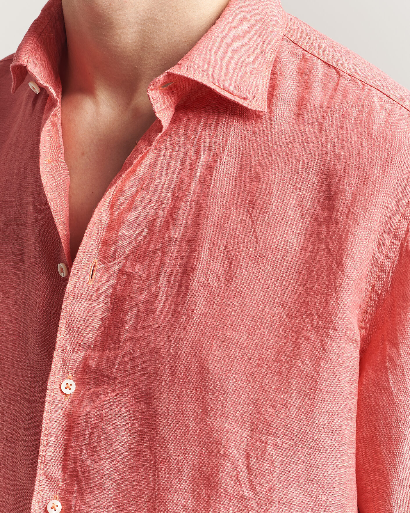Herr | Skjortor | Stenströms | Regular Fit Cut Away Linen Shirt Raspberry