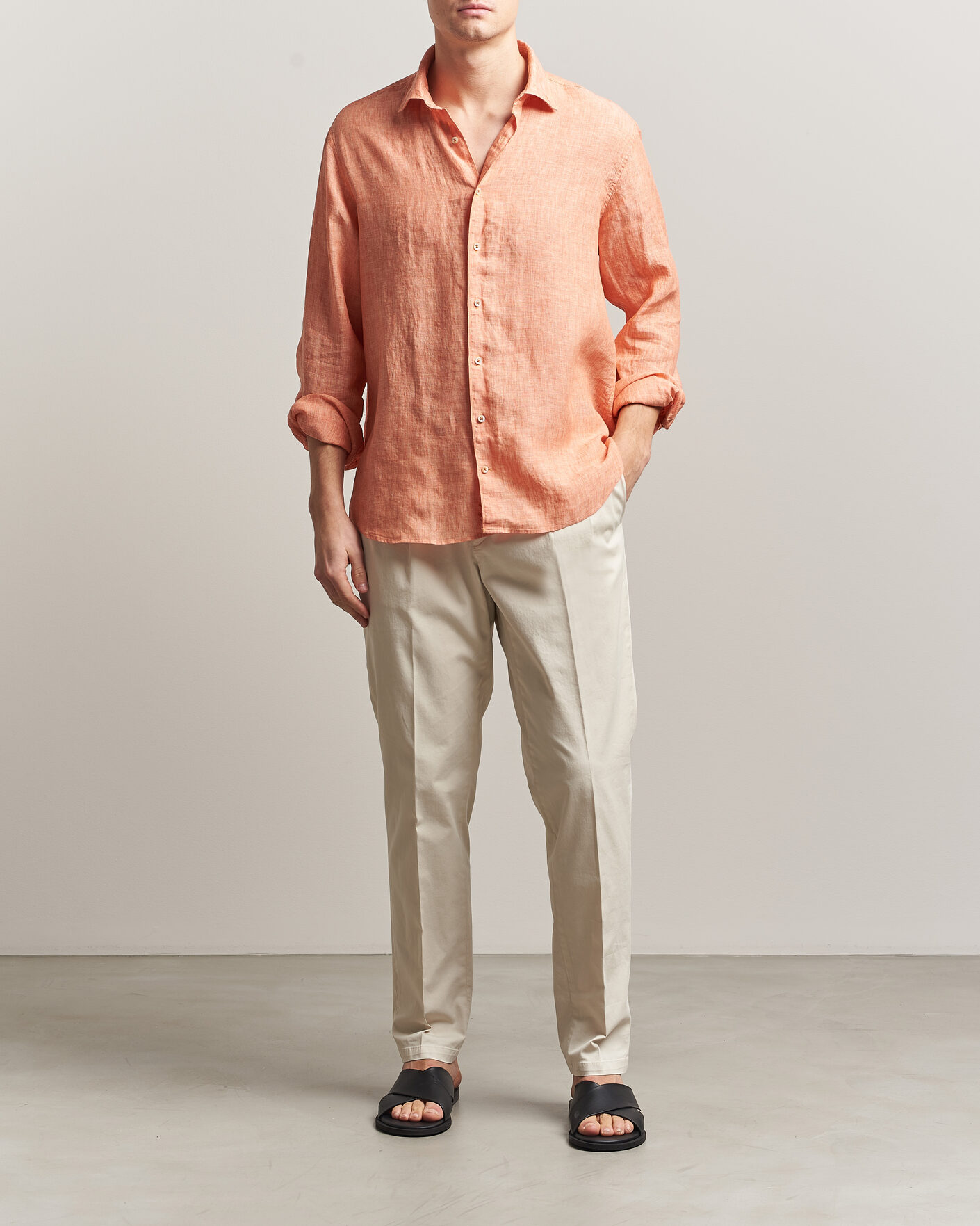 Herr | Skjortor | Stenströms | Regular Fit Cut Away Linen Shirt Orange
