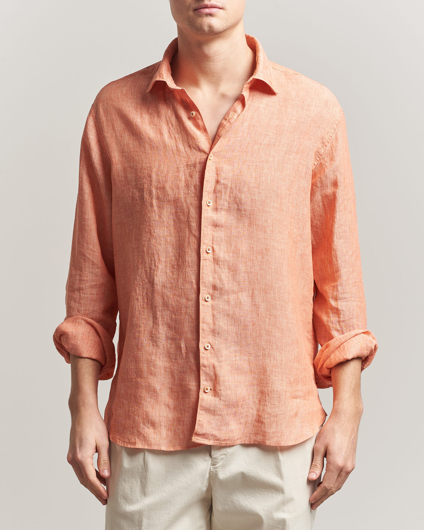 Herr | Skjortor | Stenströms | Regular Fit Cut Away Linen Shirt Orange