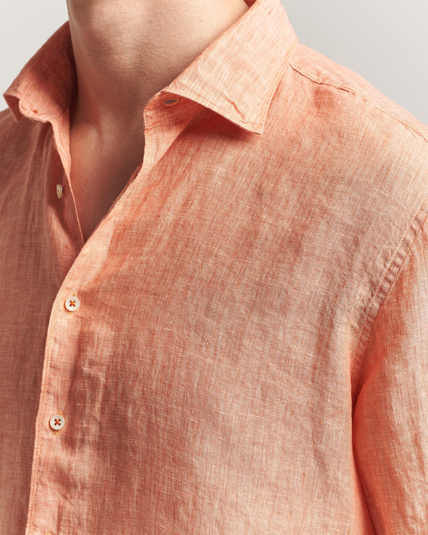 Herr | Skjortor | Stenströms | Regular Fit Cut Away Linen Shirt Orange