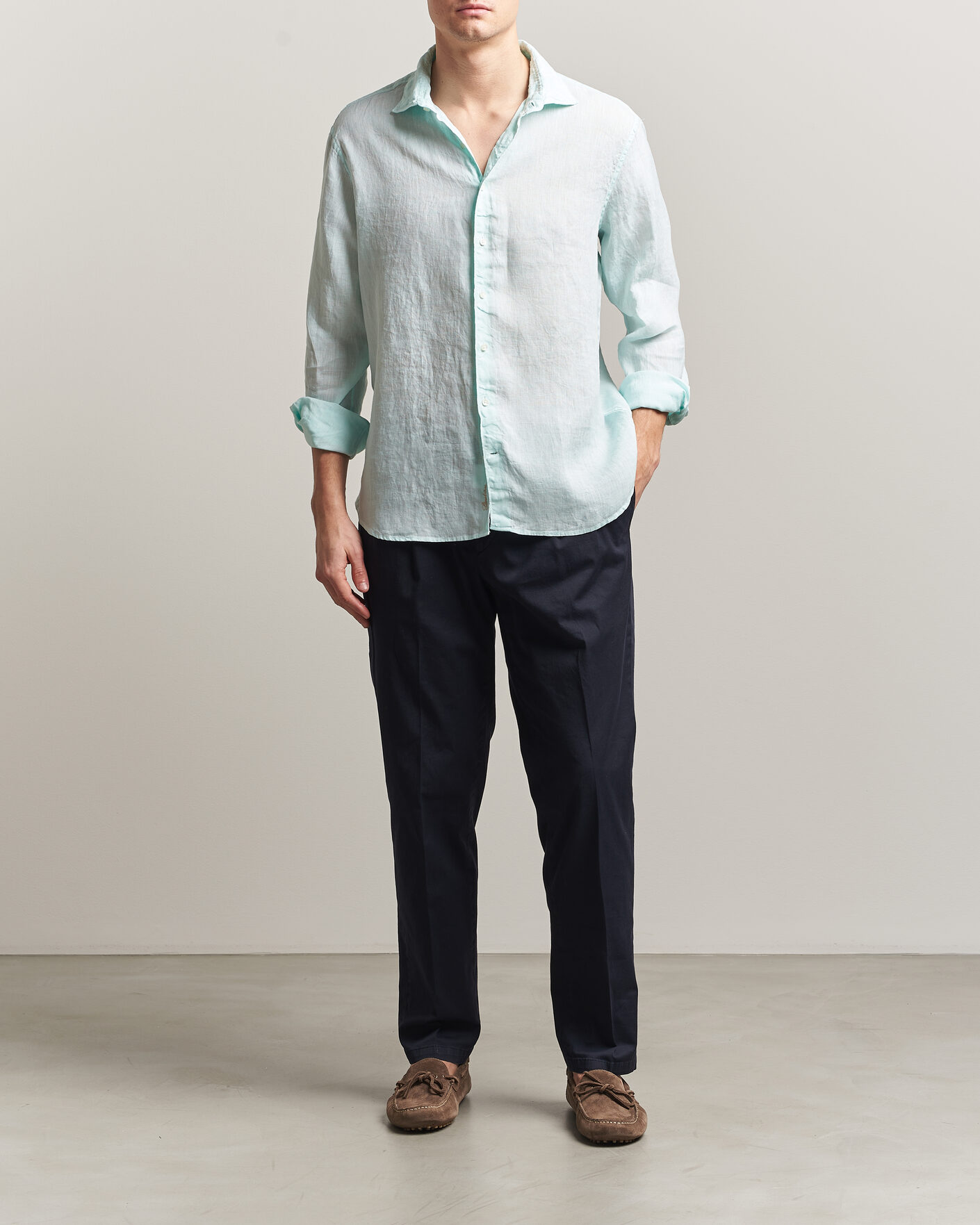 Herr | Skjortor | Stenströms | Regular Fit Cut Away Linen Shirt Mint