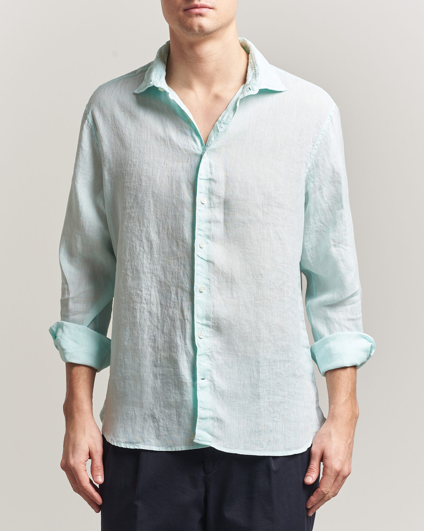 Herr | Skjortor | Stenströms | Regular Fit Cut Away Linen Shirt Mint