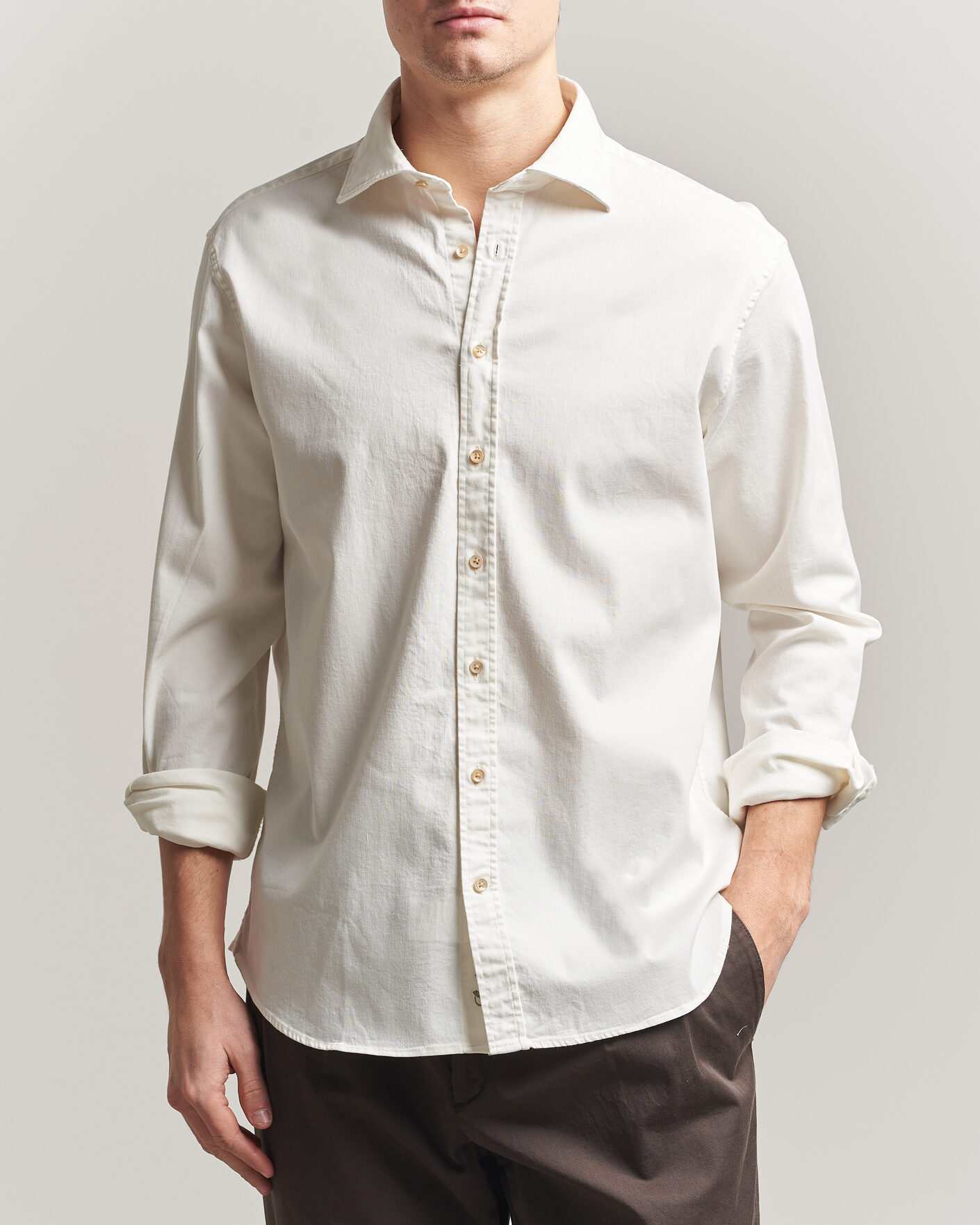 Herr | Skjortor | Stenströms | Regular Fit Garment Washed Denim Shirt White