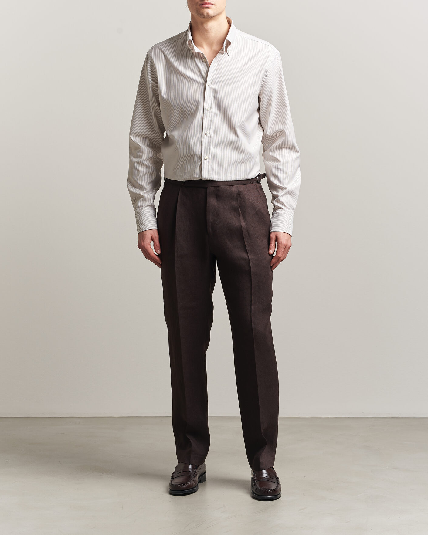 Herr | Skjortor | Stenströms | Regular Fit Thin Striped Oxford Shirt Beige