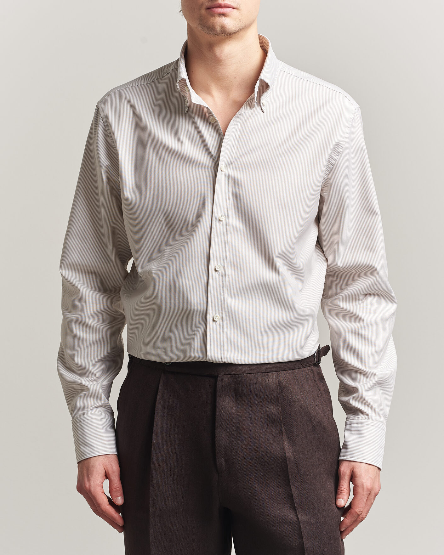 Herr | Skjortor | Stenströms | Regular Fit Thin Striped Oxford Shirt Beige