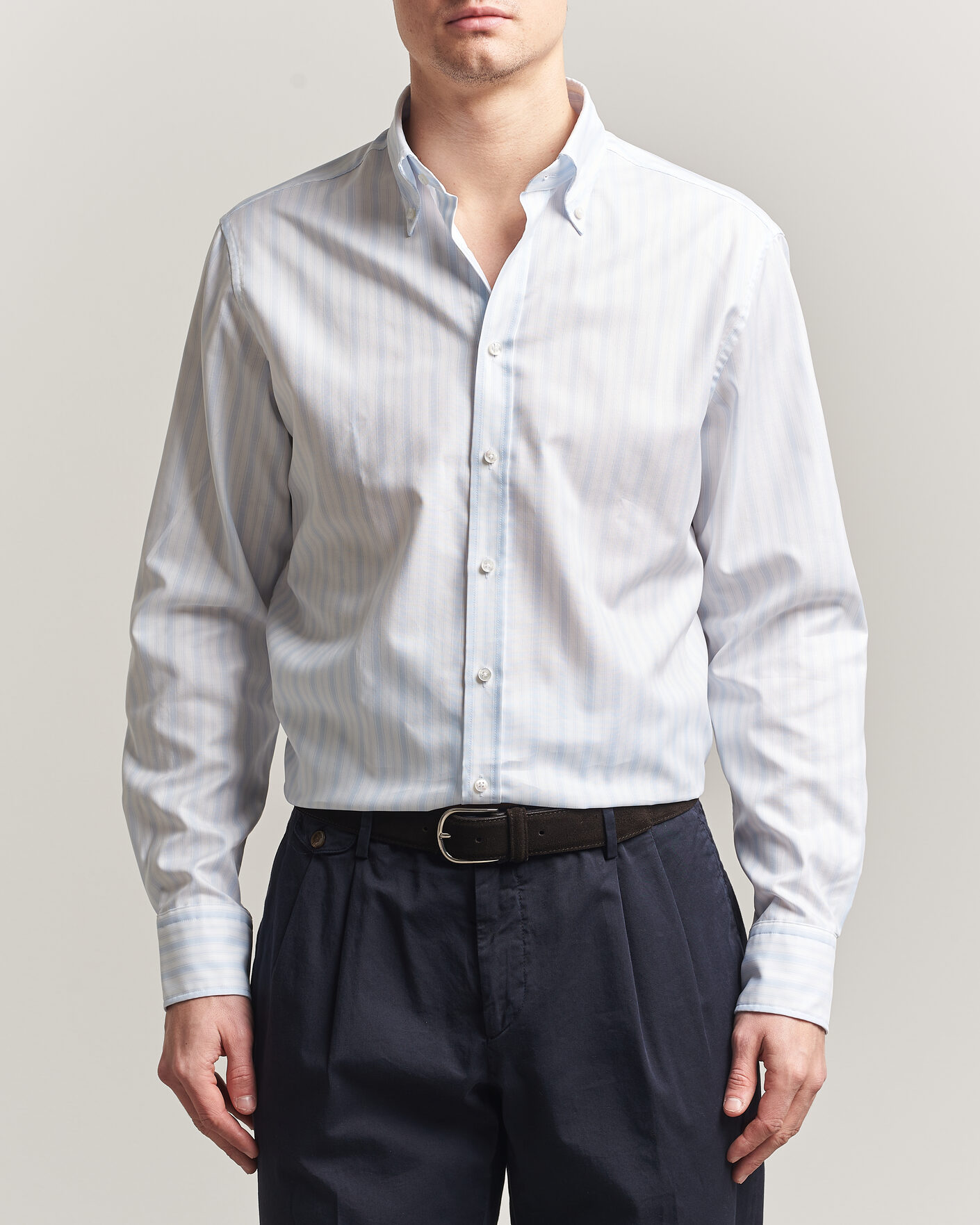Herr | Skjortor | Stenströms | Regular Fit Striped Oxford Shirt Light Blue