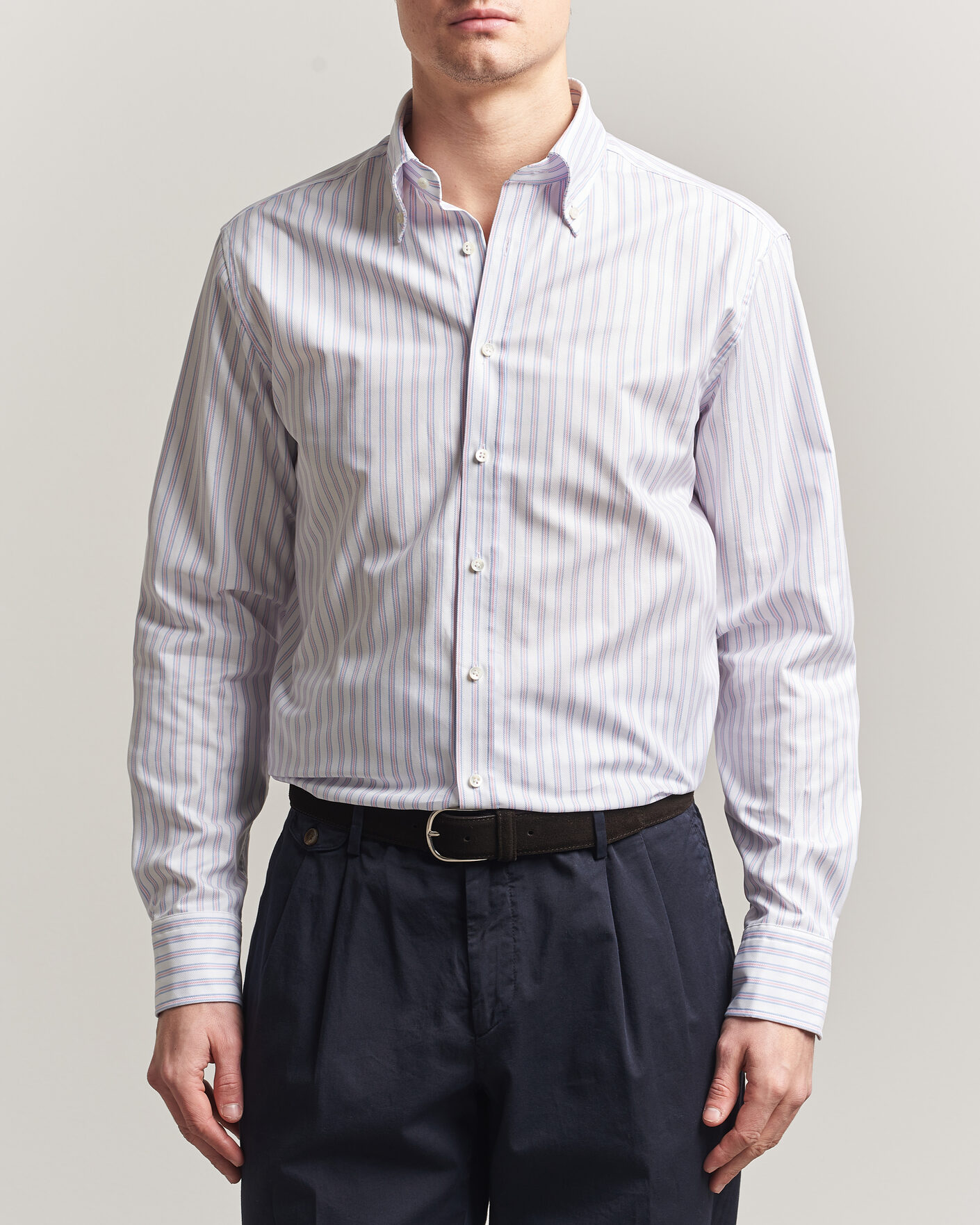 Herr | Skjortor | Stenströms | Regular Fit Multi Striped Oxford Shirt Blue/Pink