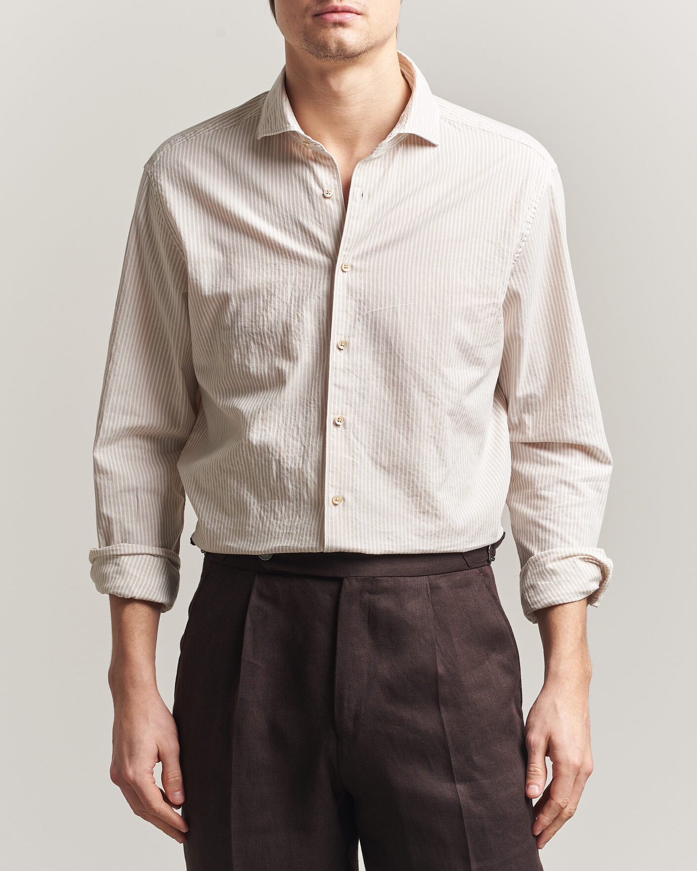 Herr | Skjortor | Stenströms | Regular Fit Structured Stripe Shirt Beige