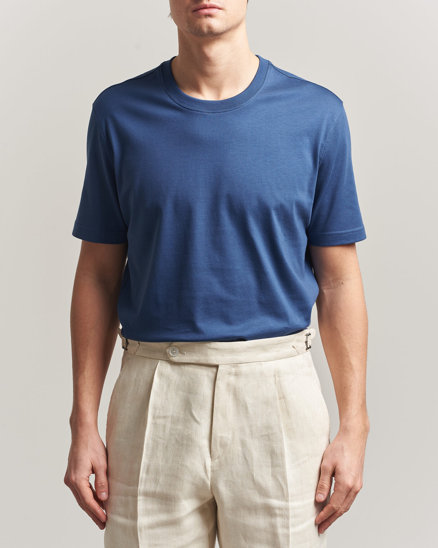 Herr | T-Shirts | Eton | Supima Cotton Crew Neck T-Shirt Mid Blue