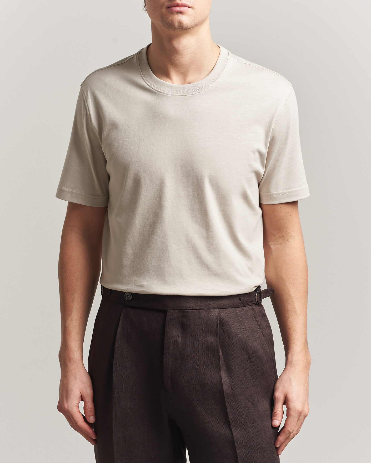 Herr | T-Shirts | Eton | Supima Cotton Crew Neck T-Shirt Beige