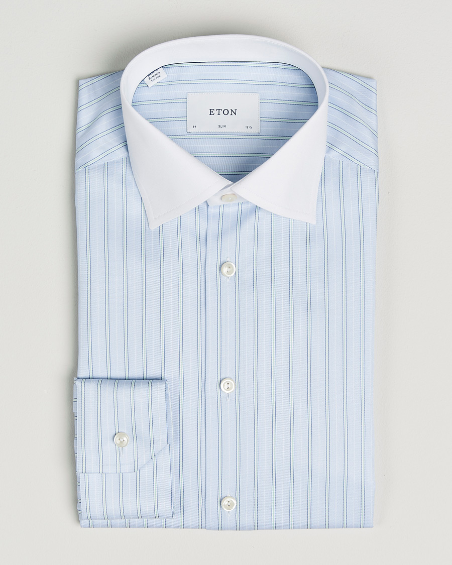 Herr | Skjortor | Eton | Slim Fit Signature Twill Striped Shirt Light Blue