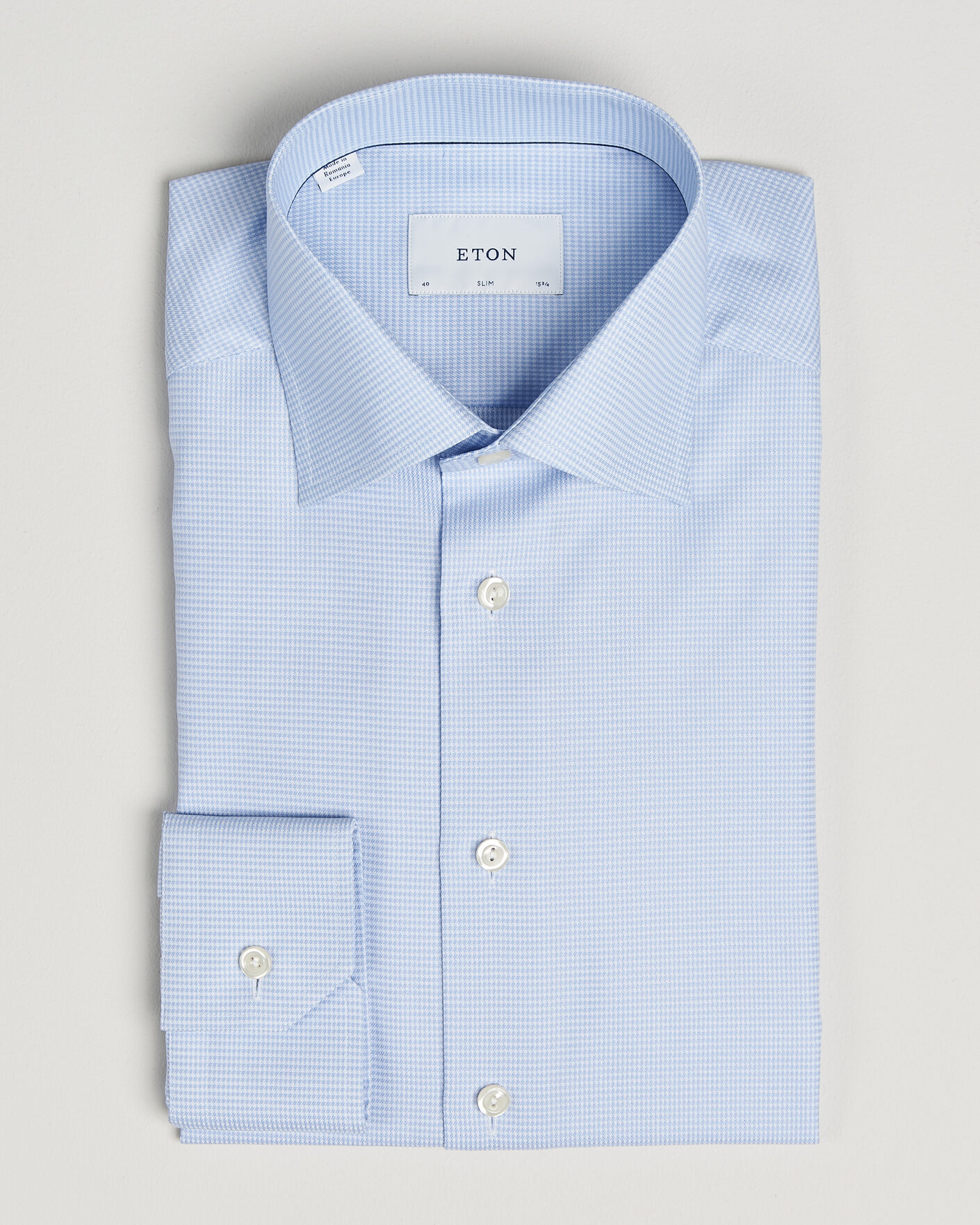Herr | Skjortor | Eton | Slim Fit Signature Twill Houndstooth Shirt Light Blue