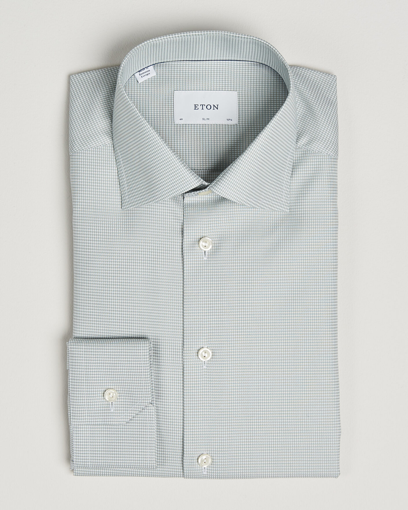 Herr | Skjortor | Eton | Slim Fit Signature Twill Houndstooth Shirt Light Green