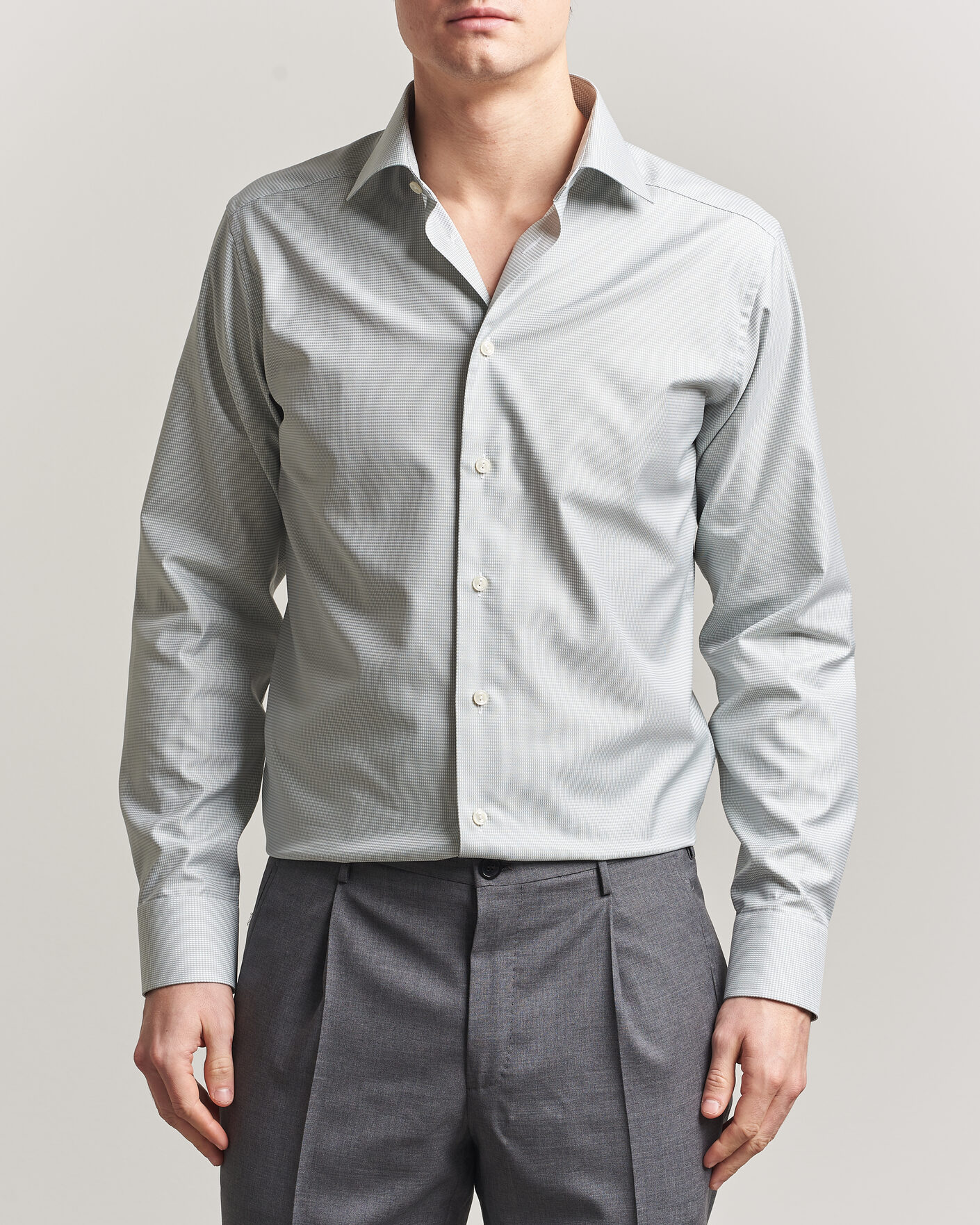 Herr | Skjortor | Eton | Slim Fit Signature Twill Houndstooth Shirt Light Green