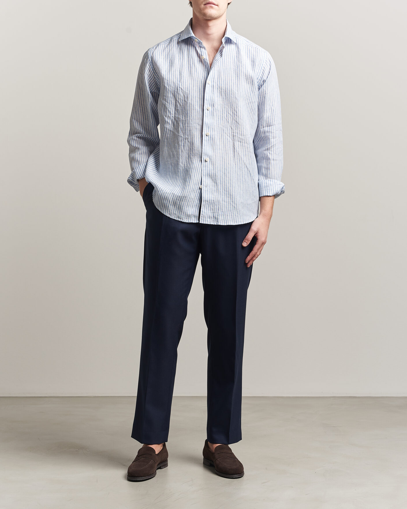 Herr | Skjortor | Eton | Casual Fit Striped Linen Shirt Light Blue