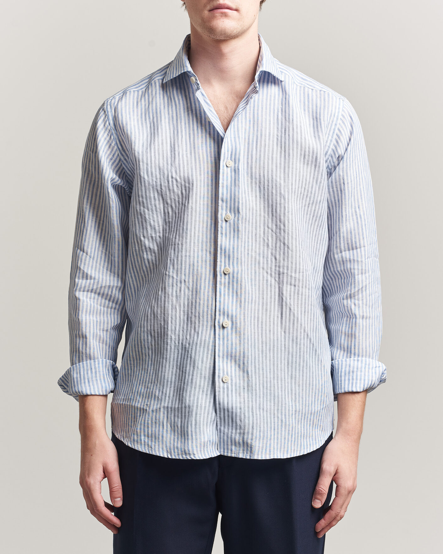 Herr | Skjortor | Eton | Casual Fit Striped Linen Shirt Light Blue