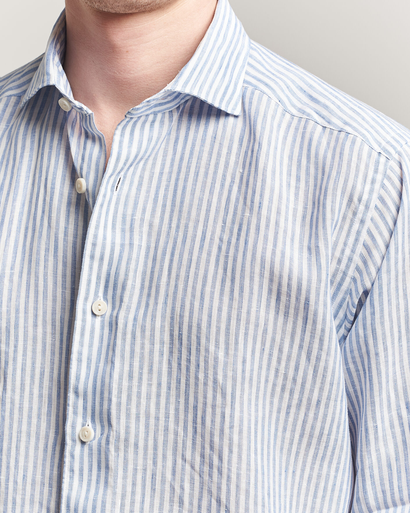 Herr | Skjortor | Eton | Casual Fit Striped Linen Shirt Light Blue