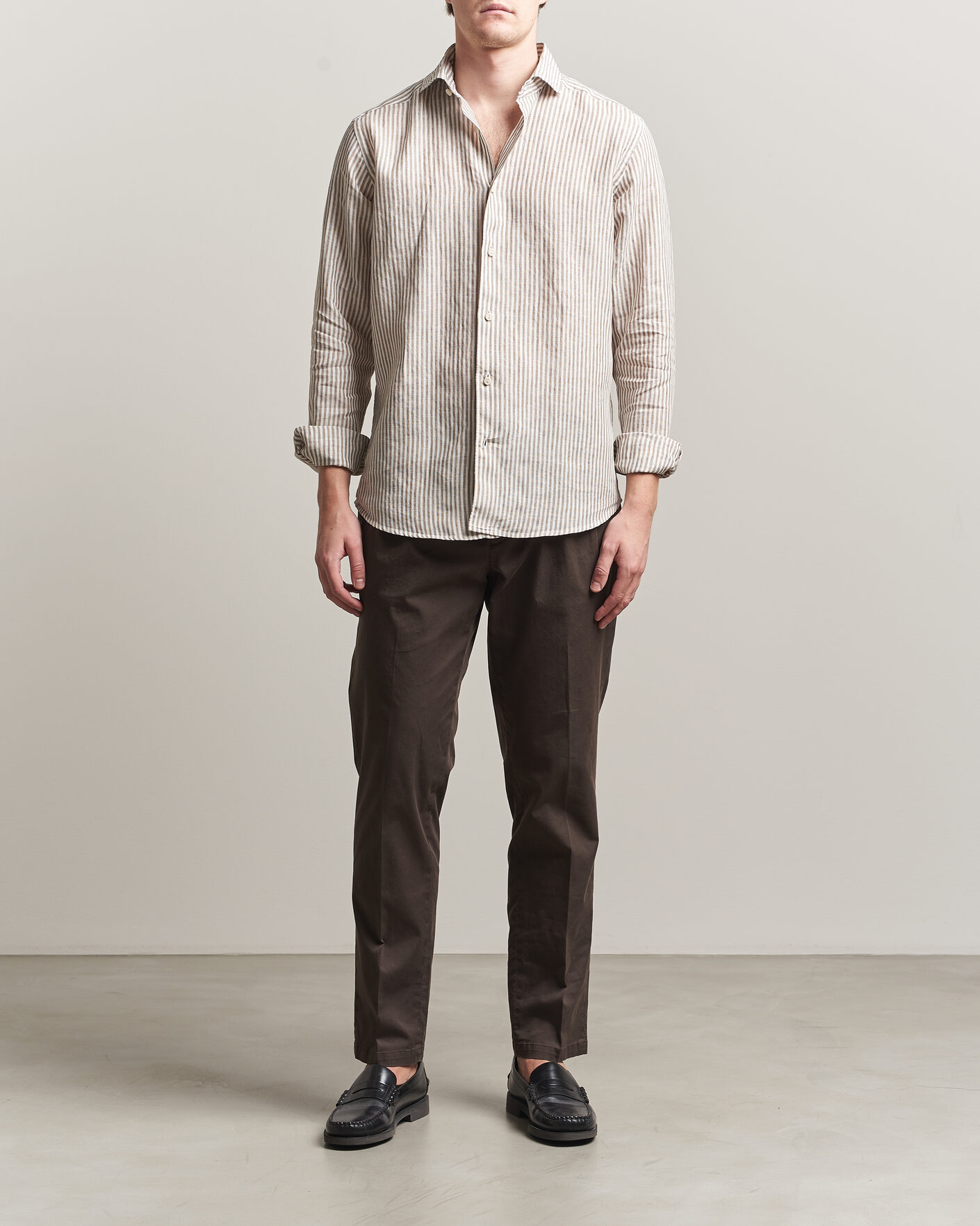 Herr | Skjortor | Eton | Casual Fit Striped Linen Shirt Beige