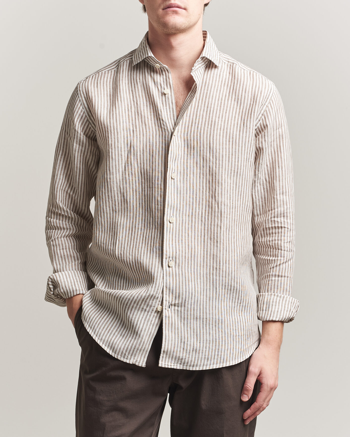 Herr | Skjortor | Eton | Casual Fit Striped Linen Shirt Beige