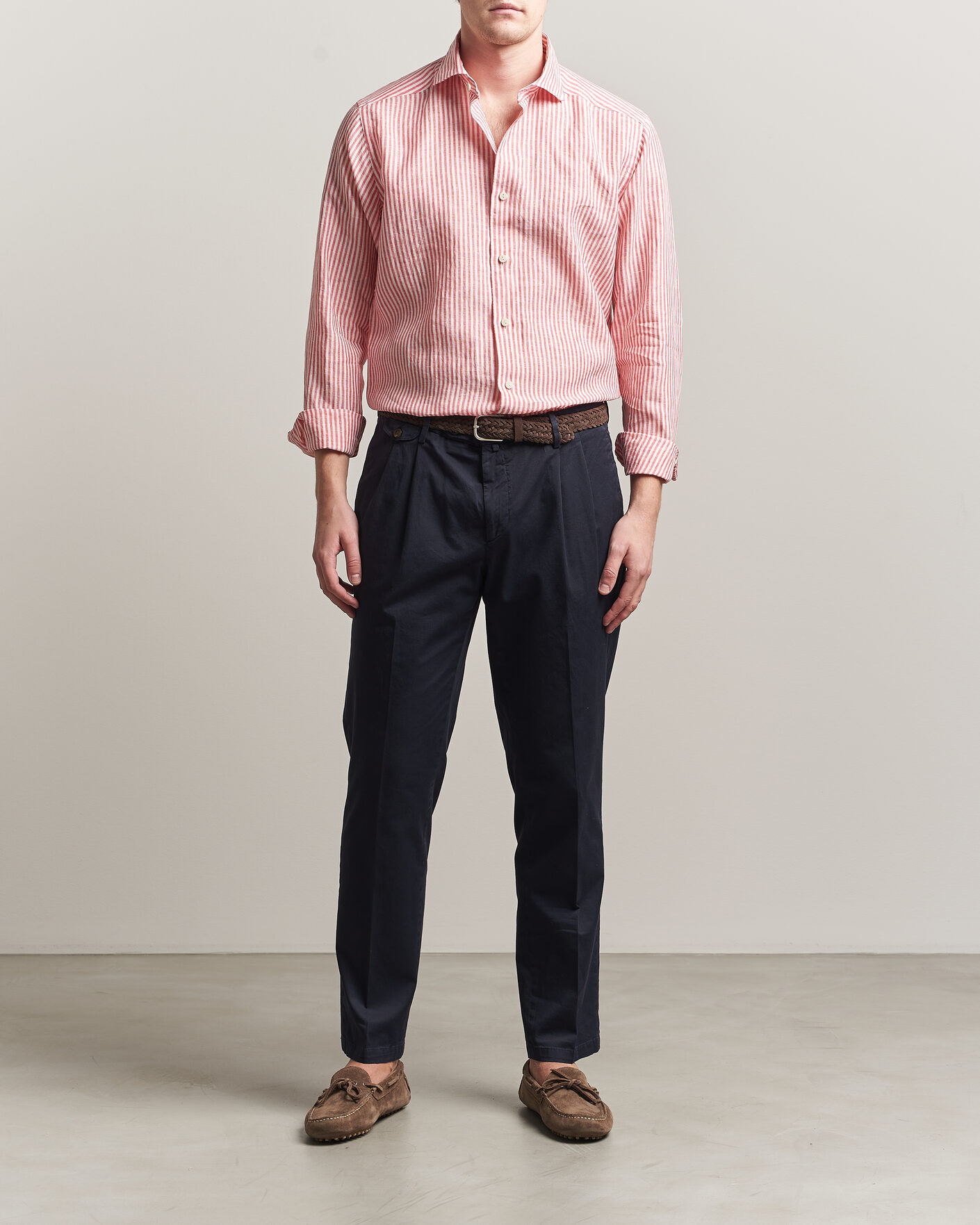 Herr | Skjortor | Eton | Casual Fit Striped Linen Shirt Red