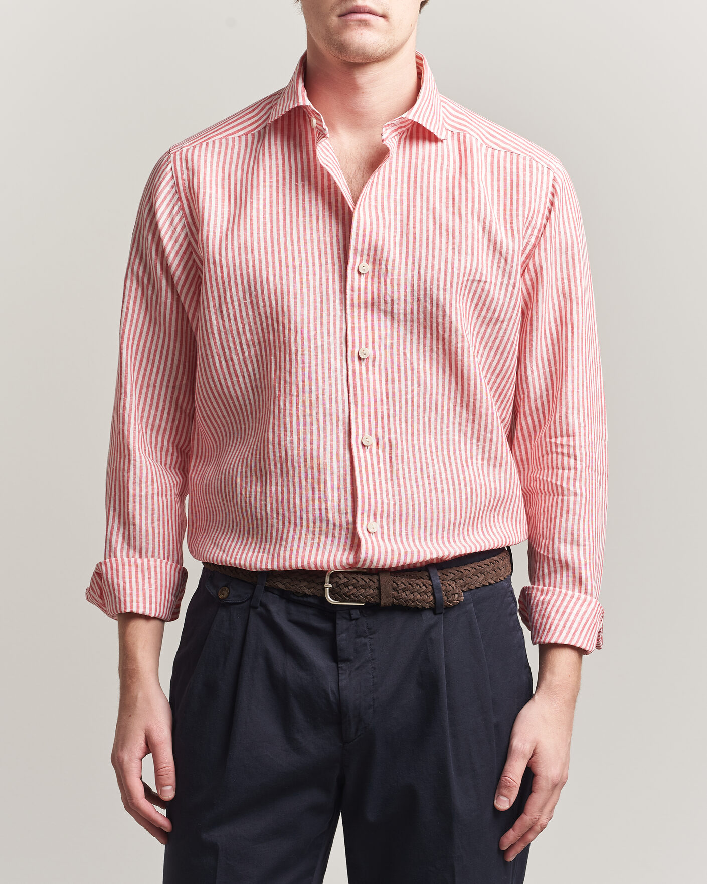 Herr | Skjortor | Eton | Casual Fit Striped Linen Shirt Red