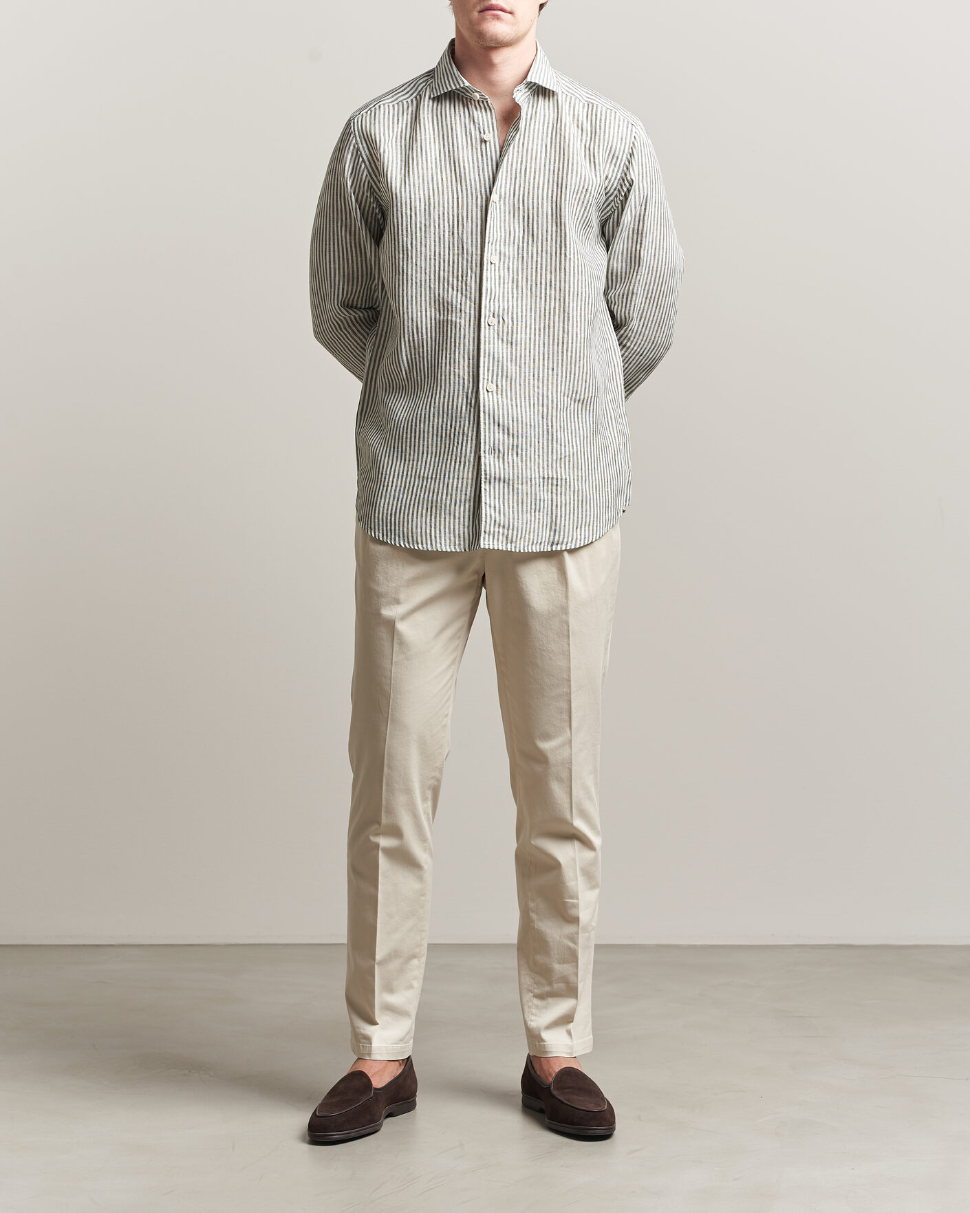 Herr | Skjortor | Eton | Casual Fit Striped Linen Shirt Dark Green