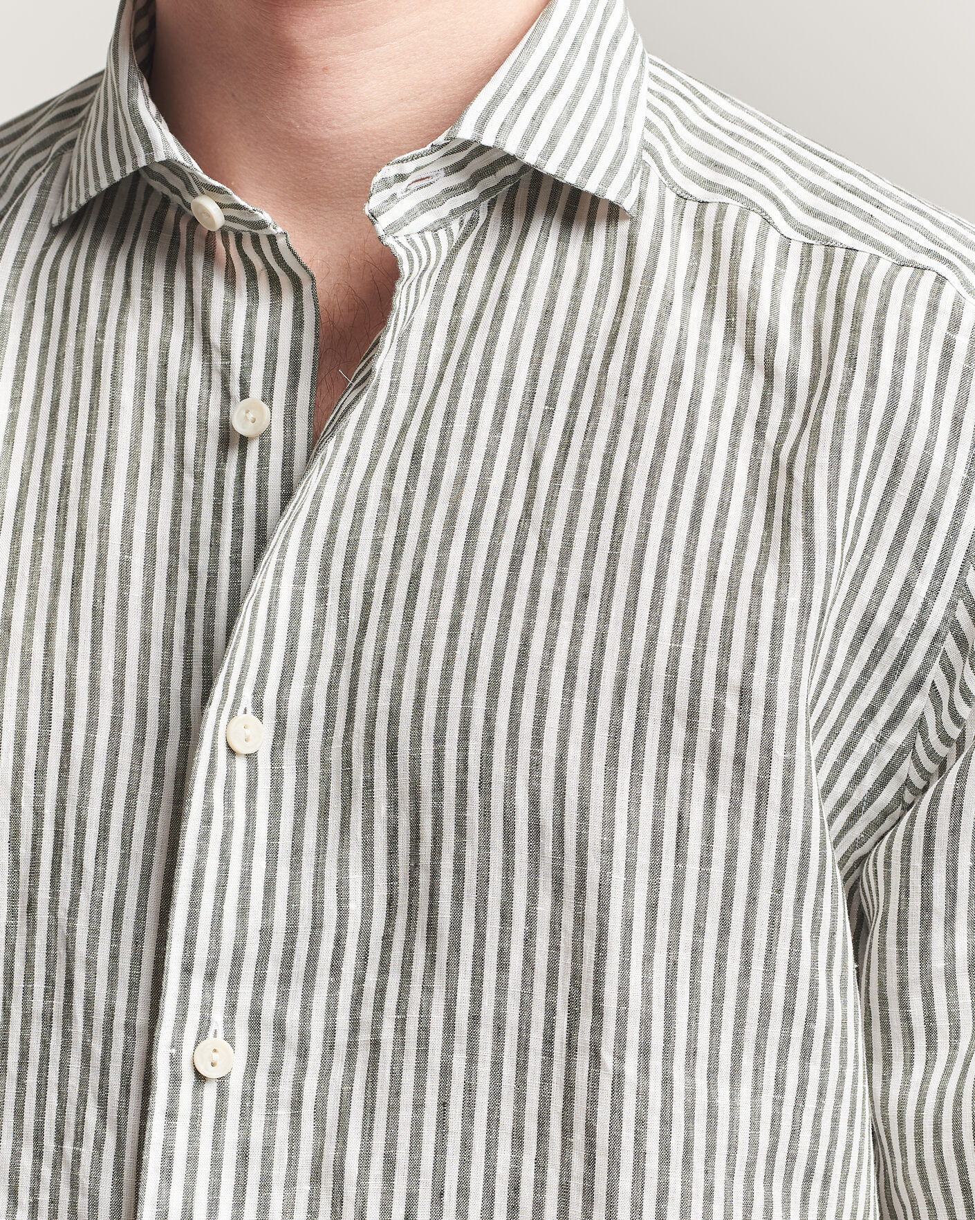 Herr | Skjortor | Eton | Casual Fit Striped Linen Shirt Dark Green