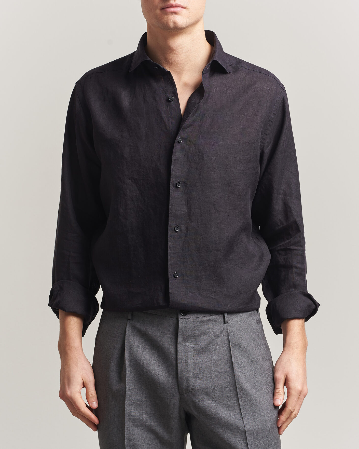 Herr | Skjortor | Eton | Casual Fit Linen Shirt Black