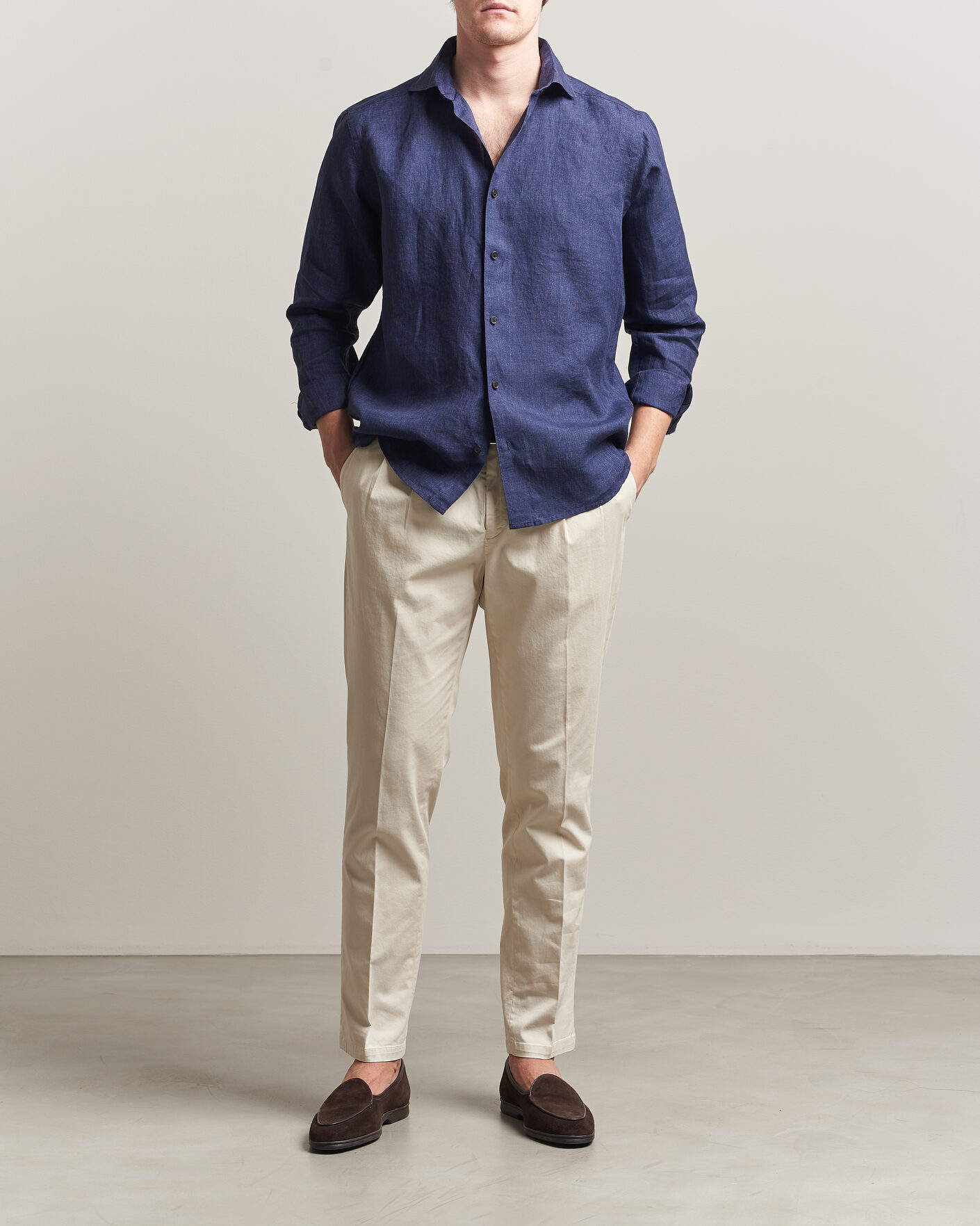 Herr | Skjortor | Eton | Casual Fit Linen Shirt Navy Blue