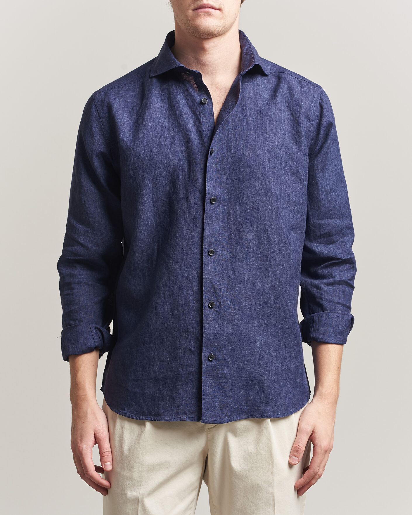 Herr | Skjortor | Eton | Casual Fit Linen Shirt Navy Blue