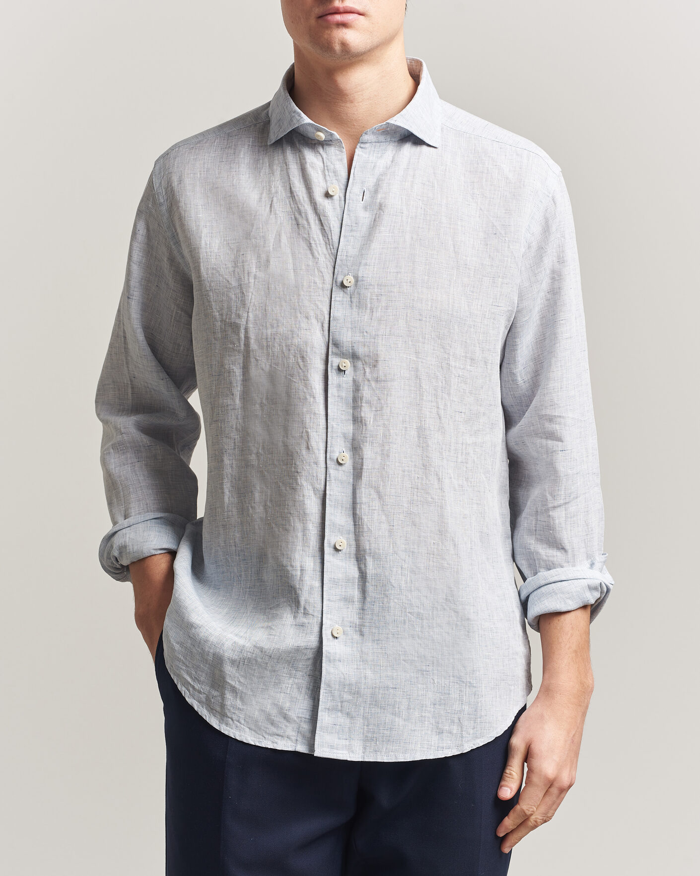 Herr | Skjortor | Eton | Casual Fit Linen Shirt Light Blue