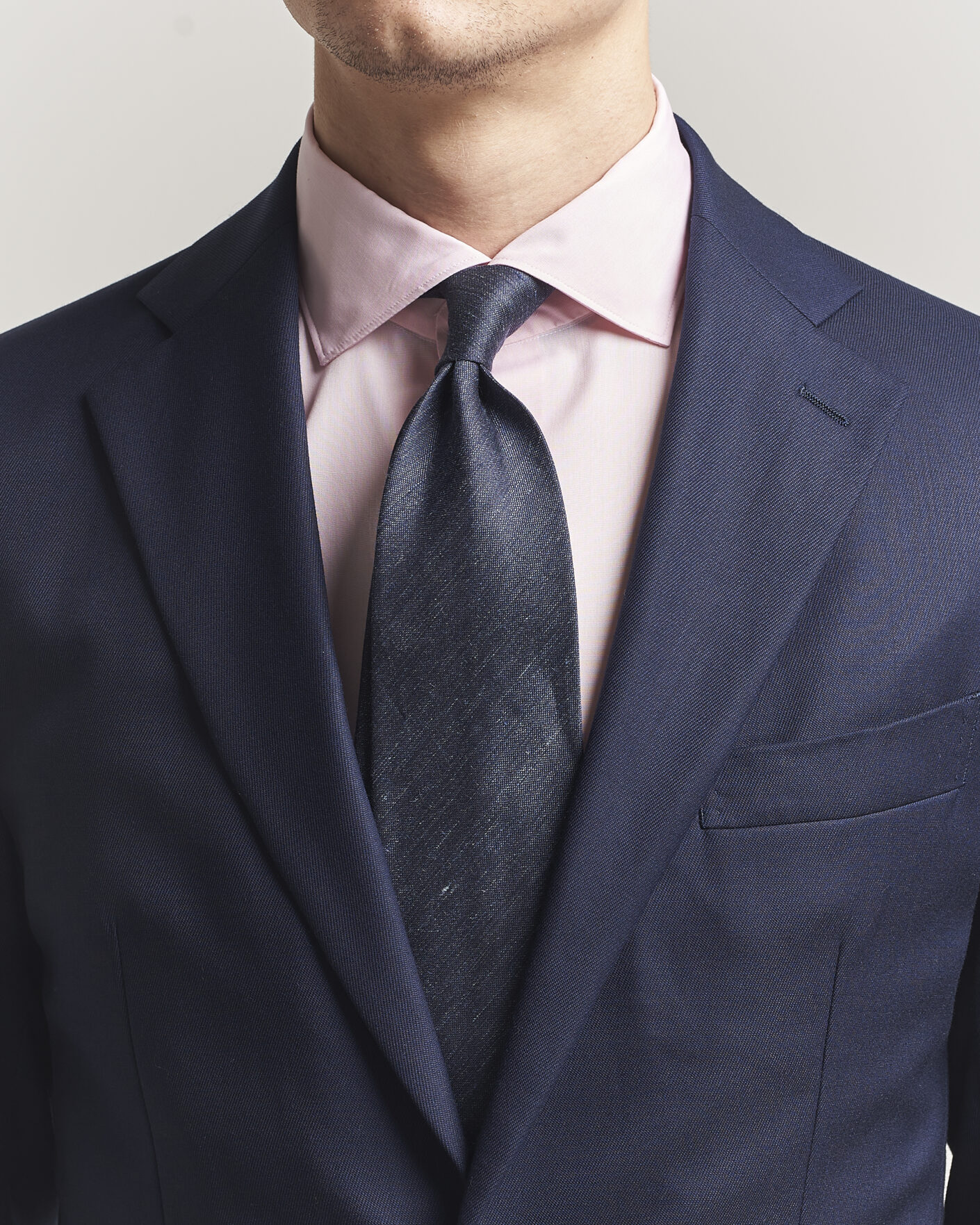Herr | Slipsar | Eton | Linen Silk Tie Navy Blue