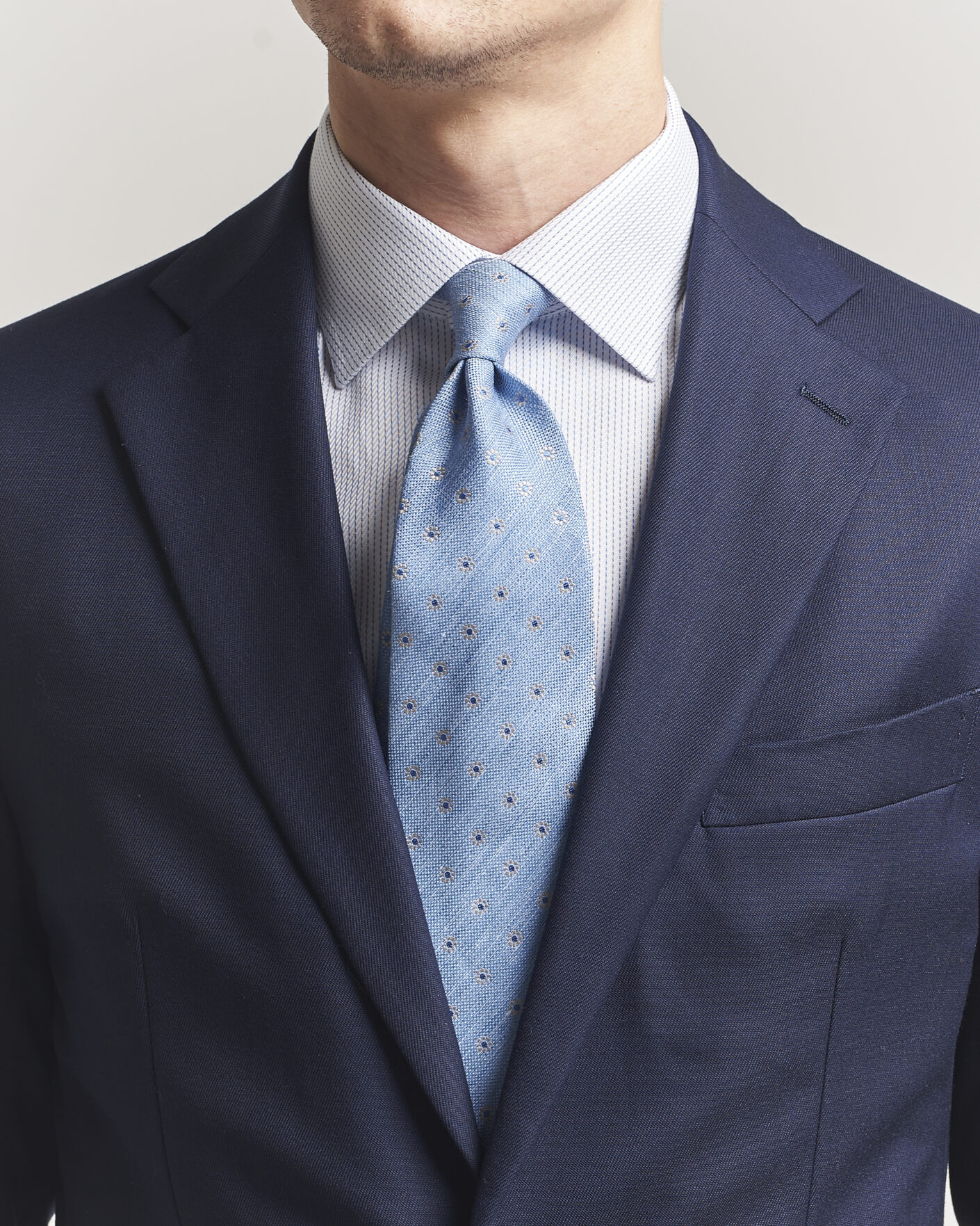 Herr | Slipsar | Eton | Floral Linen Silk Tie Light Blue